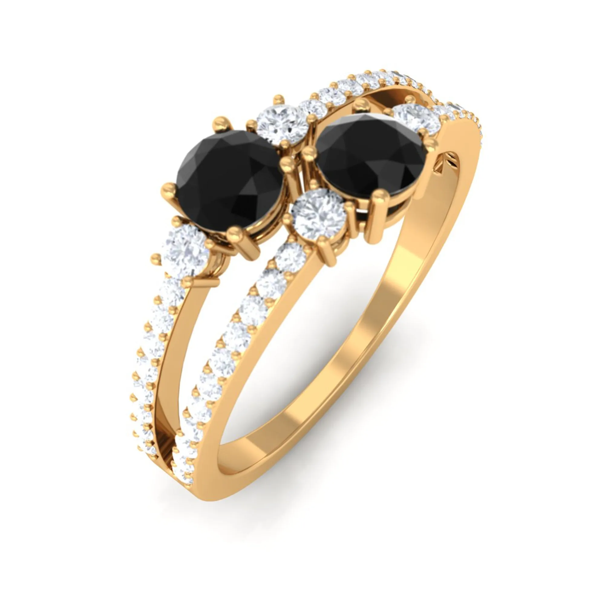 1 CT Black Onyx and Diamond Anniversary Double Band Ring