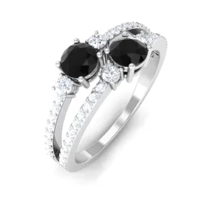 1 CT Black Onyx and Diamond Anniversary Double Band Ring