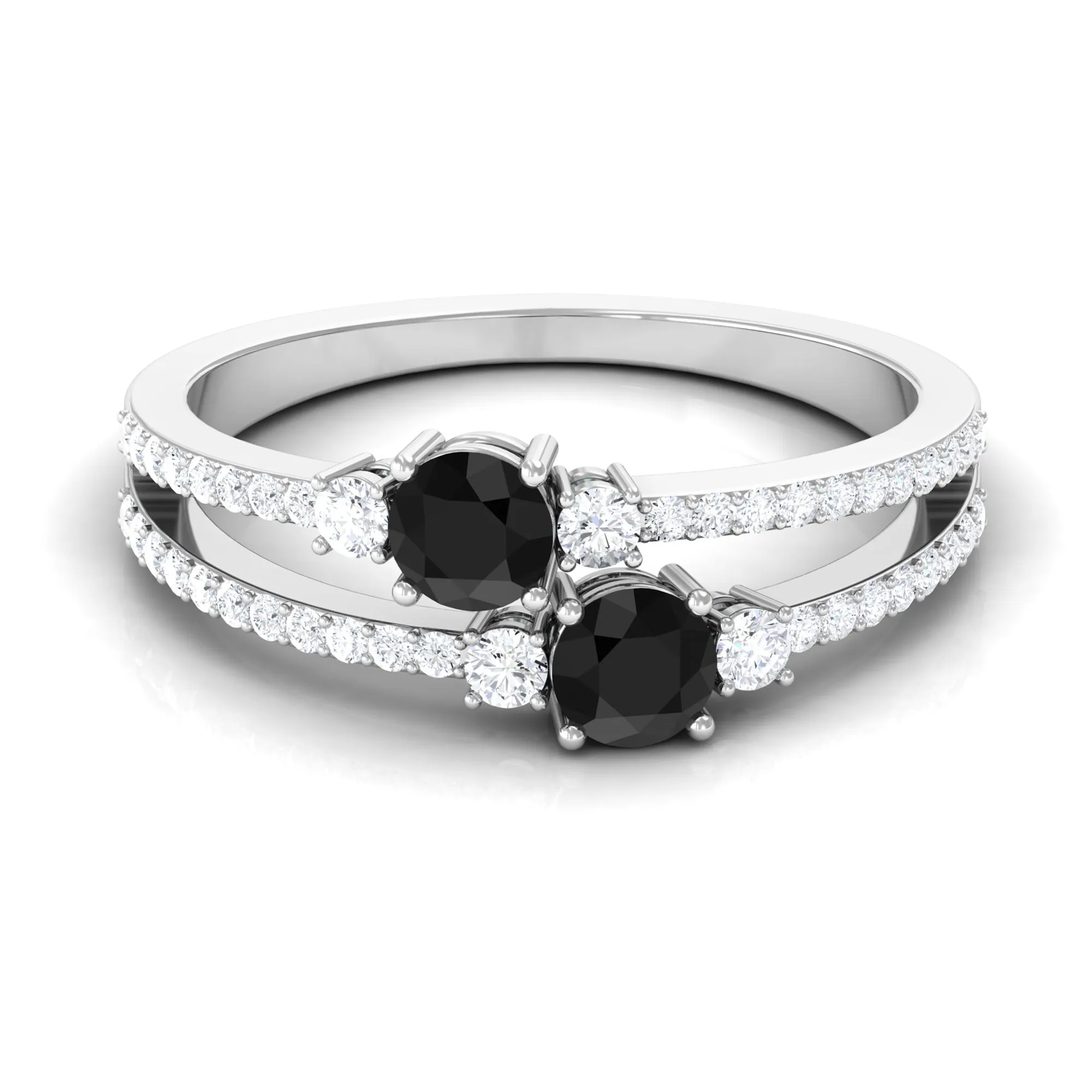 1 CT Black Onyx and Diamond Anniversary Double Band Ring