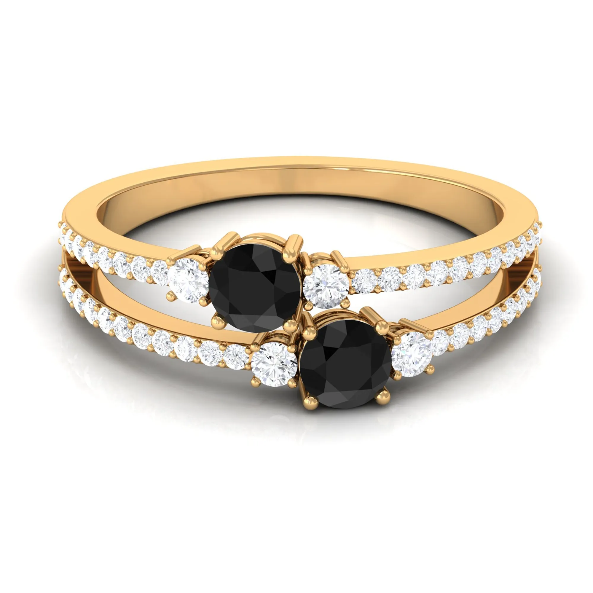 1 CT Black Onyx and Diamond Anniversary Double Band Ring