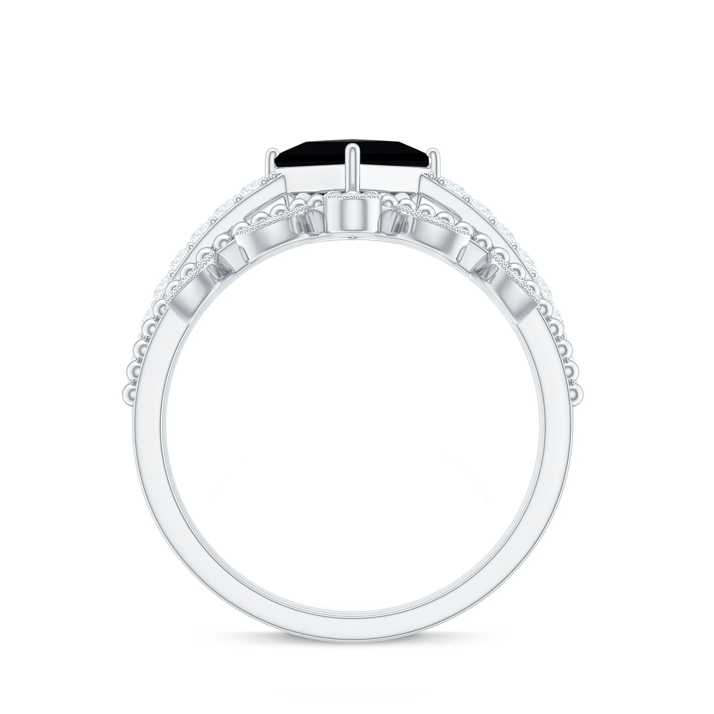1 CT Princess Cut Black Onyx Vintage Ring Set with Diamond