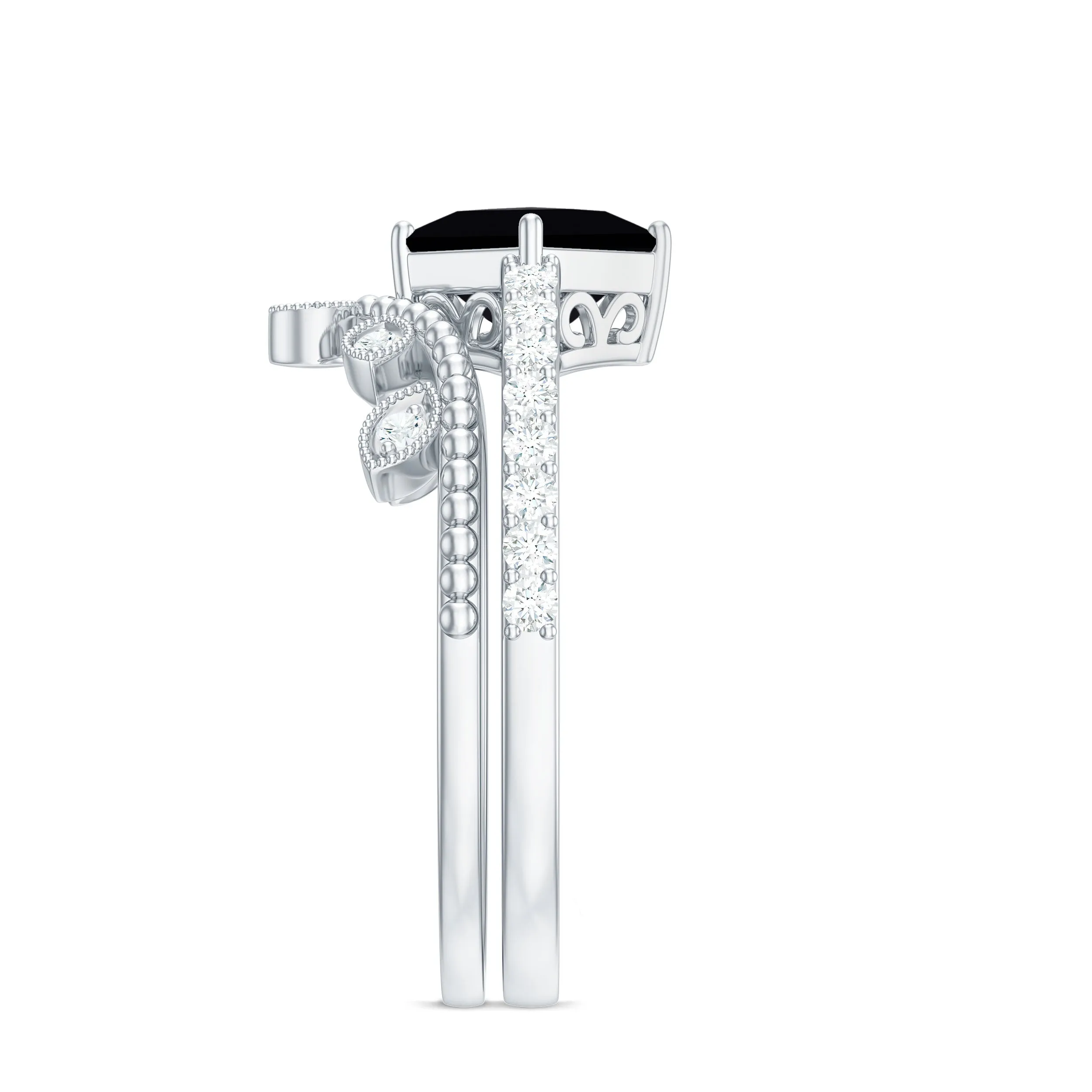 1 CT Princess Cut Black Onyx Vintage Ring Set with Diamond