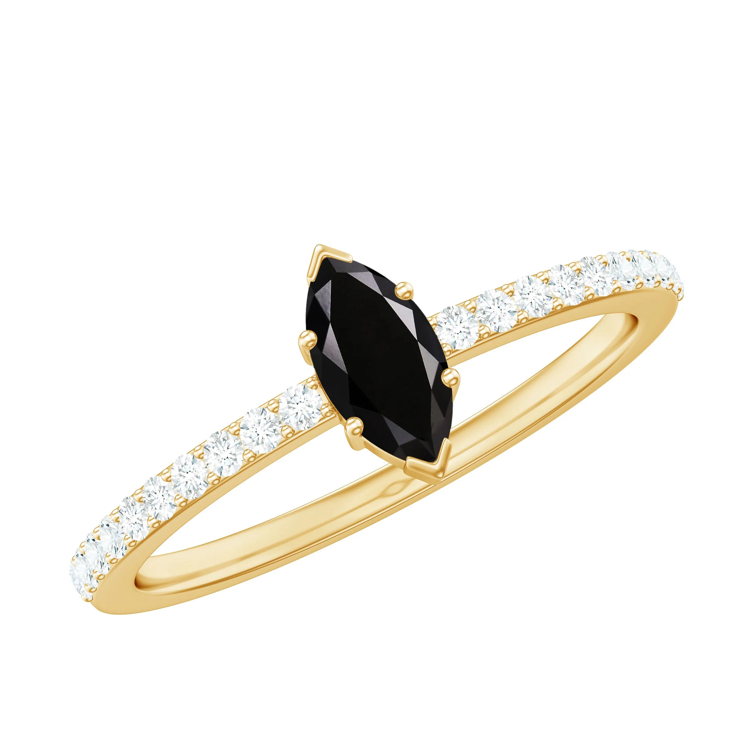 1/2 Carat Black Onyx Marquise Engagement Ring with Diamond