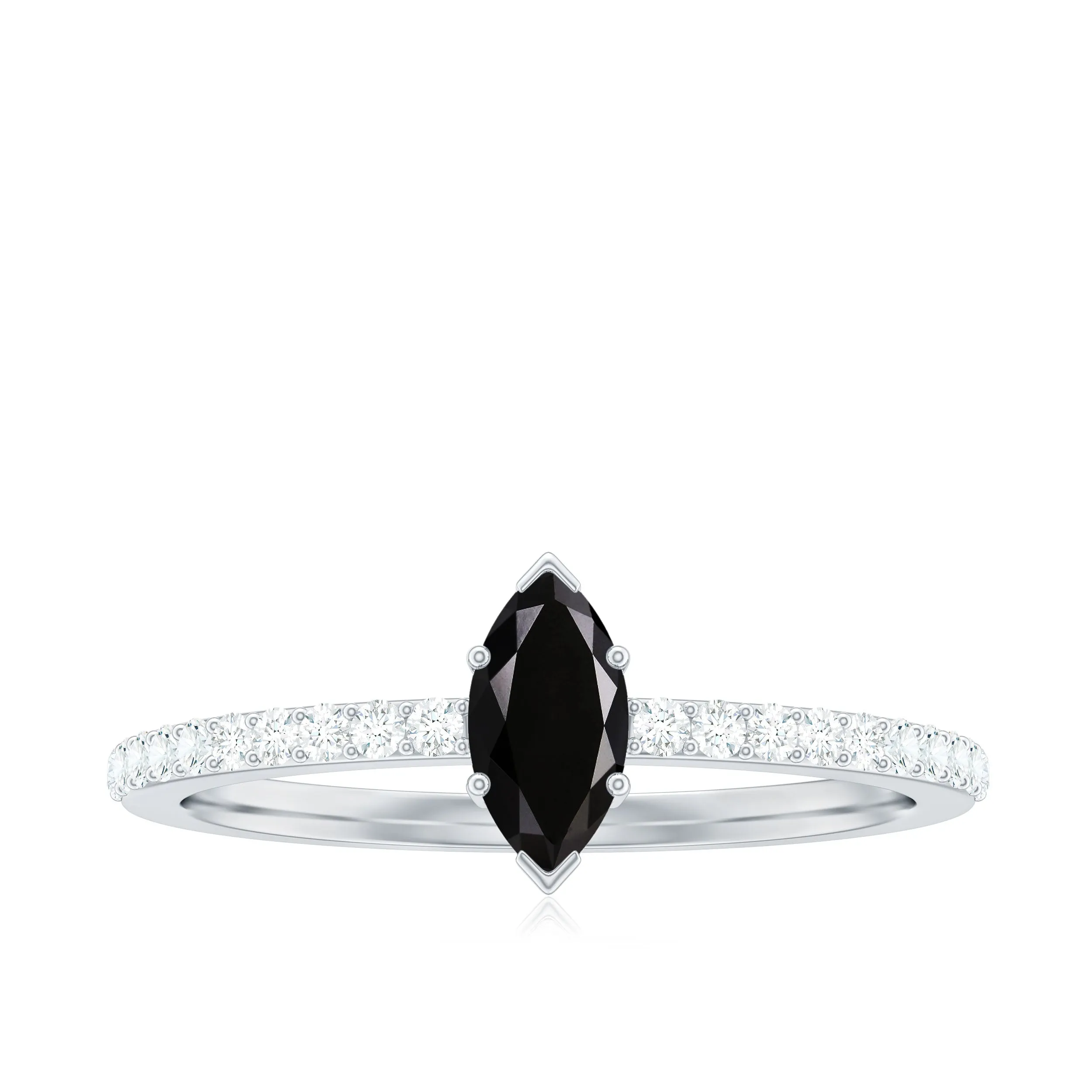 1/2 Carat Black Onyx Marquise Engagement Ring with Diamond