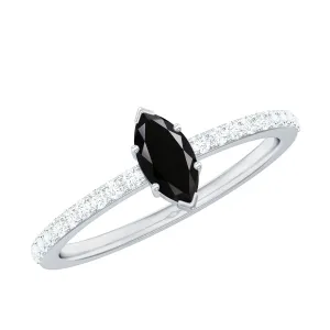 1/2 Carat Black Onyx Marquise Engagement Ring with Diamond