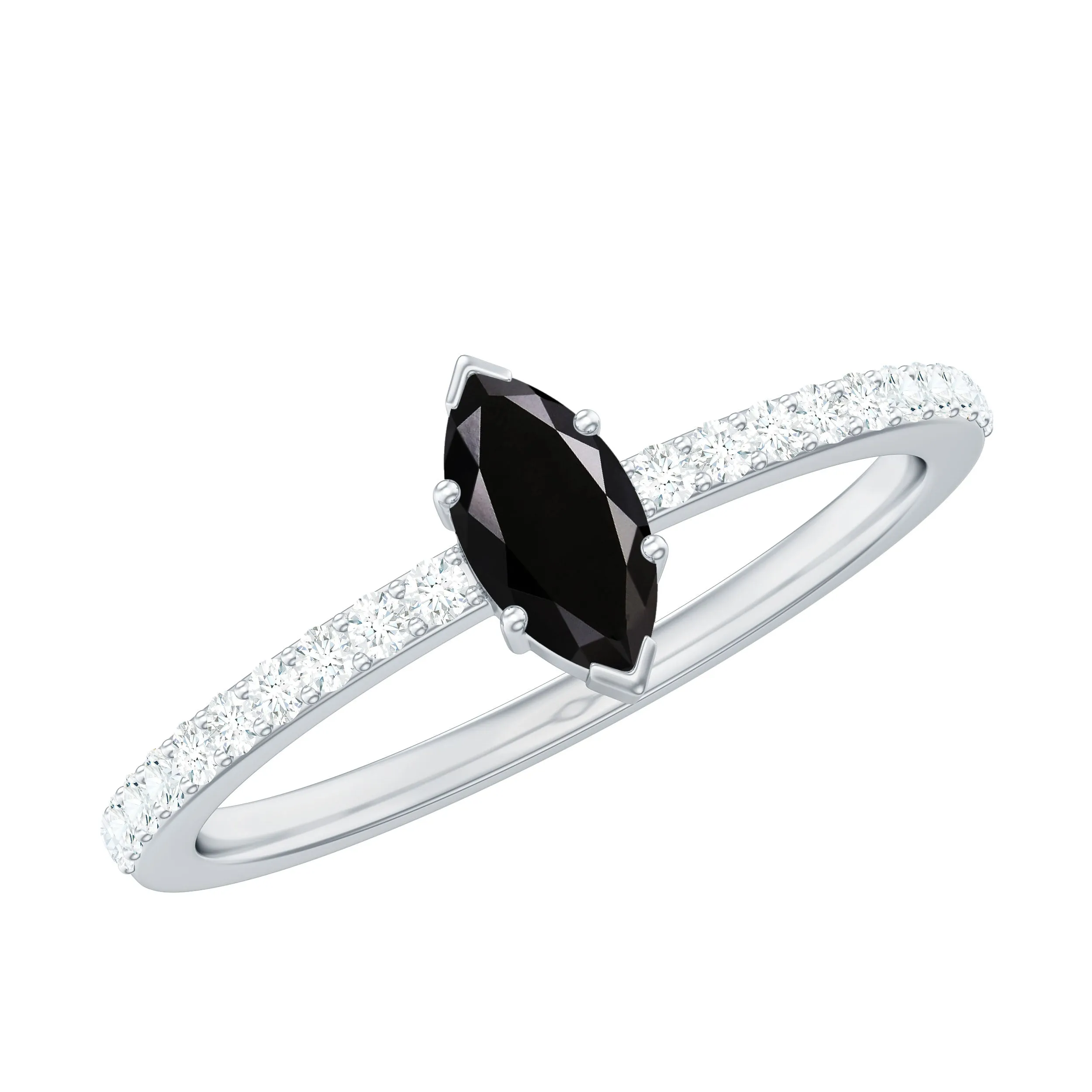 1/2 Carat Black Onyx Marquise Engagement Ring with Diamond