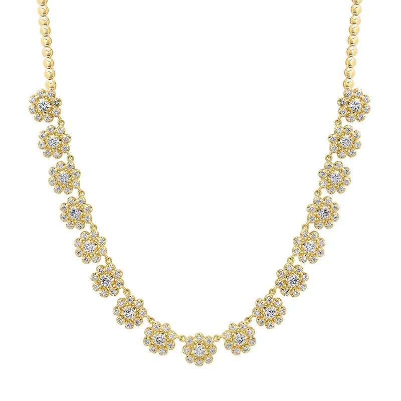 1/3 Illusion Set Diamond Flower Tennis Necklace