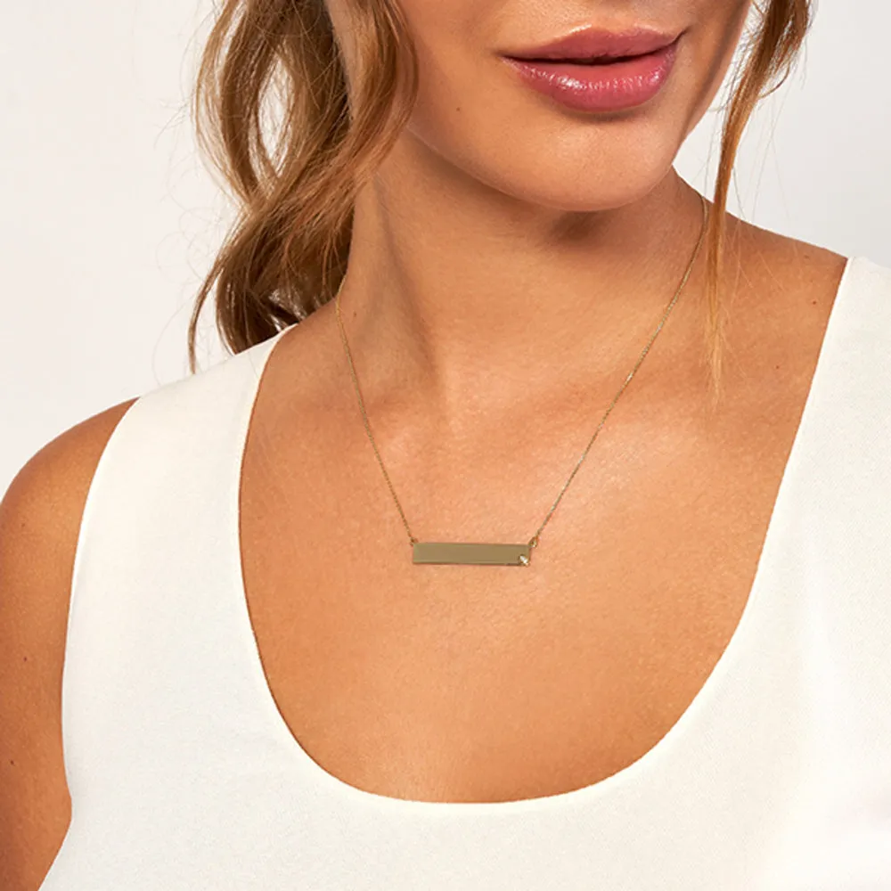 14k Bar Necklace with Single Diamond
