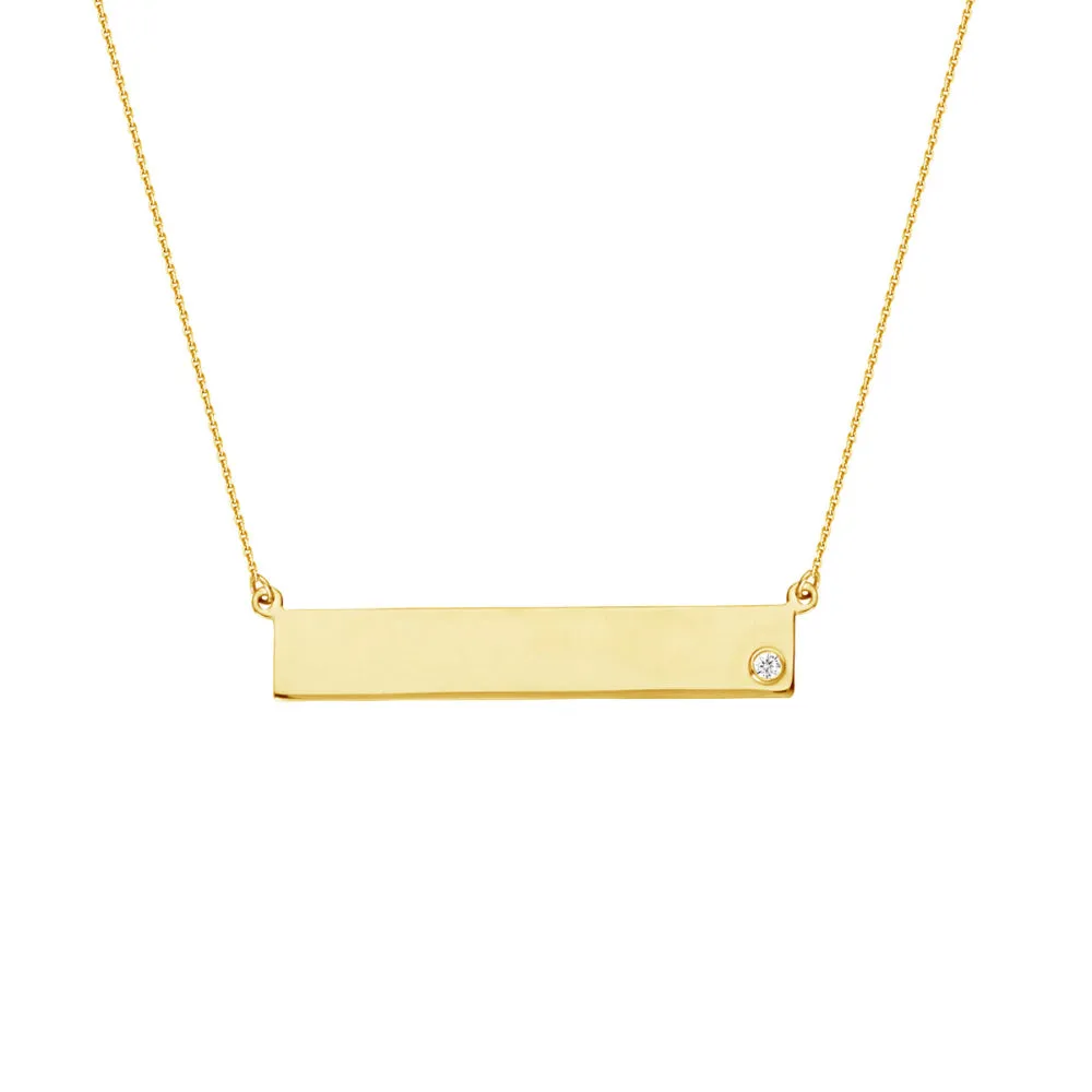14k Bar Necklace with Single Diamond