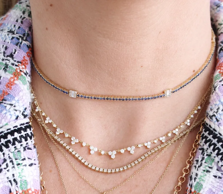 14k Trio Cluster Diamond Necklace On A Thin Chain
