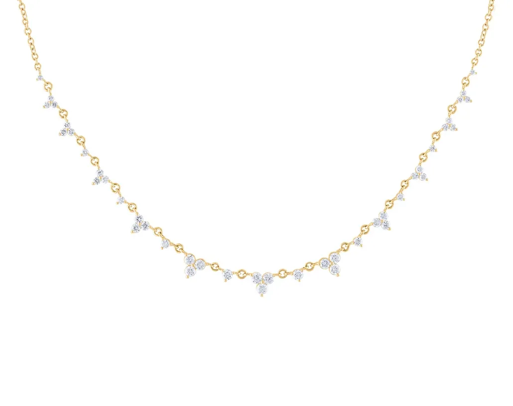 14k Trio Cluster Diamond Necklace On A Thin Chain
