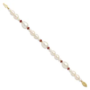 14K White Freshwater Cultured Pearl Faceted 4.0 Garnet Bead Bracelet XF444-7.25