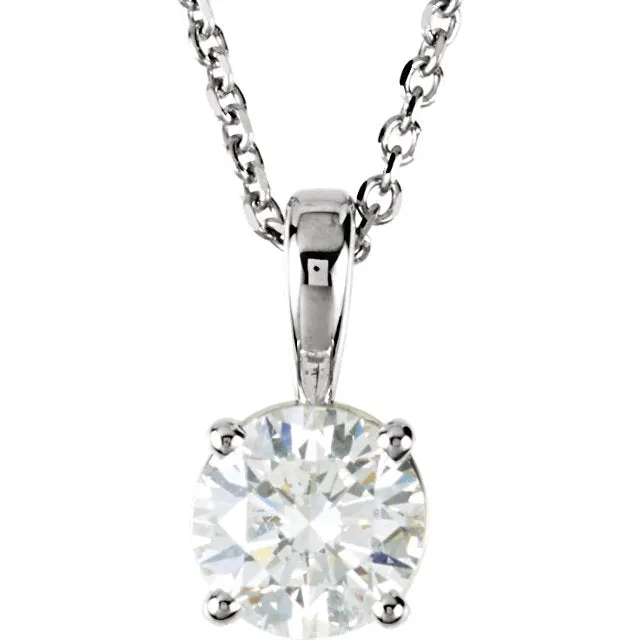 14k White Gold 1/2 CTW Diamond Solitaire Necklace 18 inch