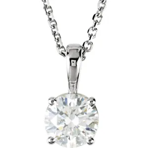 14k White Gold 1/2 CTW Diamond Solitaire Necklace 18 inch