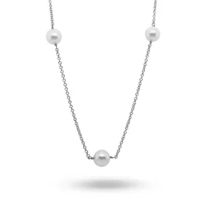 14k White Gold 7 Pearl Station Necklace