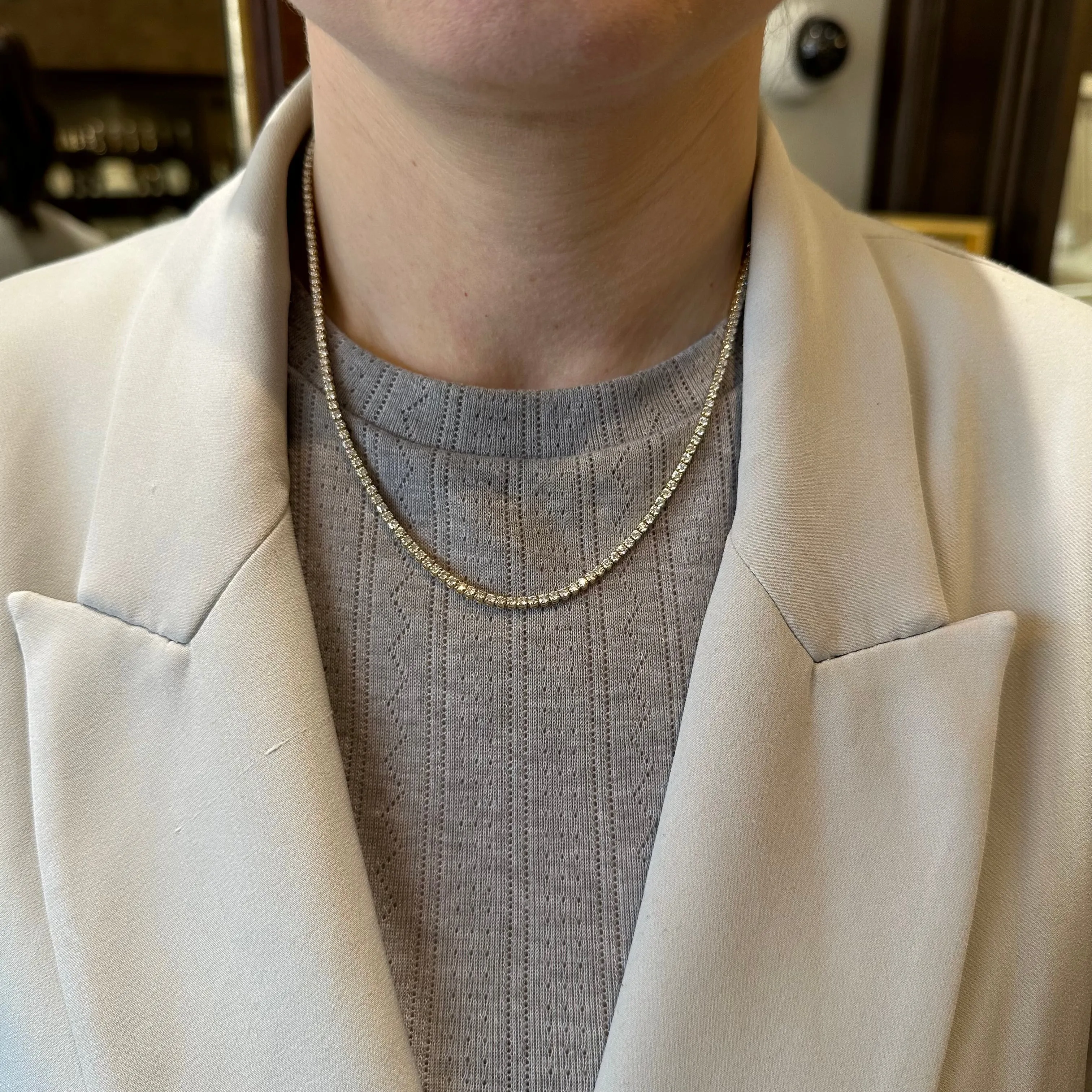 14K Yellow Gold 6.30 CTW Diamond Tennis Necklace