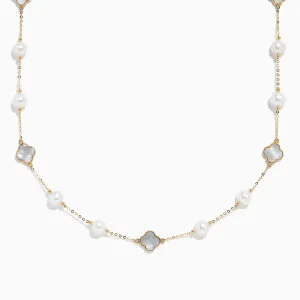 14K Yellow Gold Fresh Water Pearl and Mother of Pearl Necklace