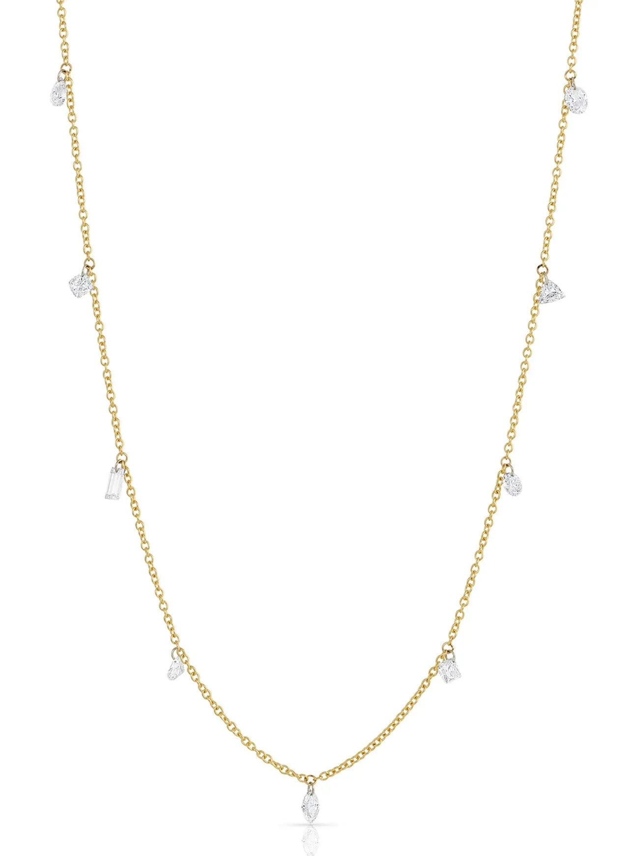 14K Yellow Gold Mixed Laser Drilled Diamond Necklace