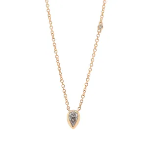 14K Yellow Gold Pear Diamond Bezel Necklace