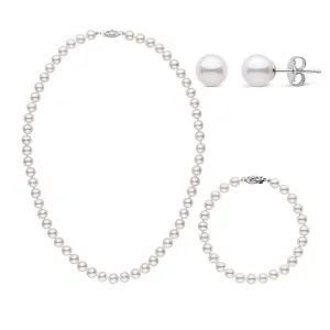 16 Inch 3 Piece Set of 6.0-6.5 mm AAA White Akoya Pearls