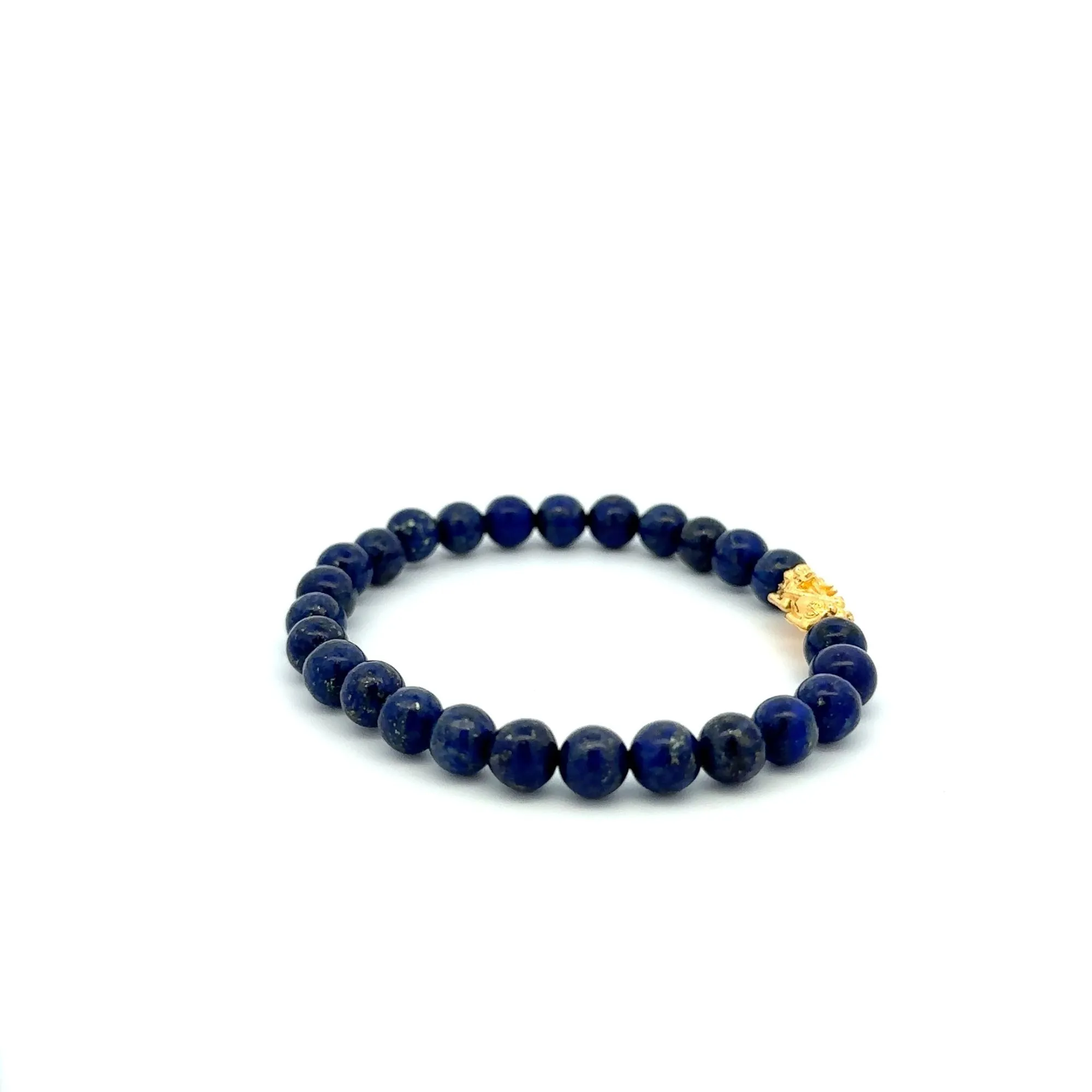 18K Gold Dragon Pixiu Piyao Lucky Charm Bracelet Gemstones Lapis Lazuli 6mm