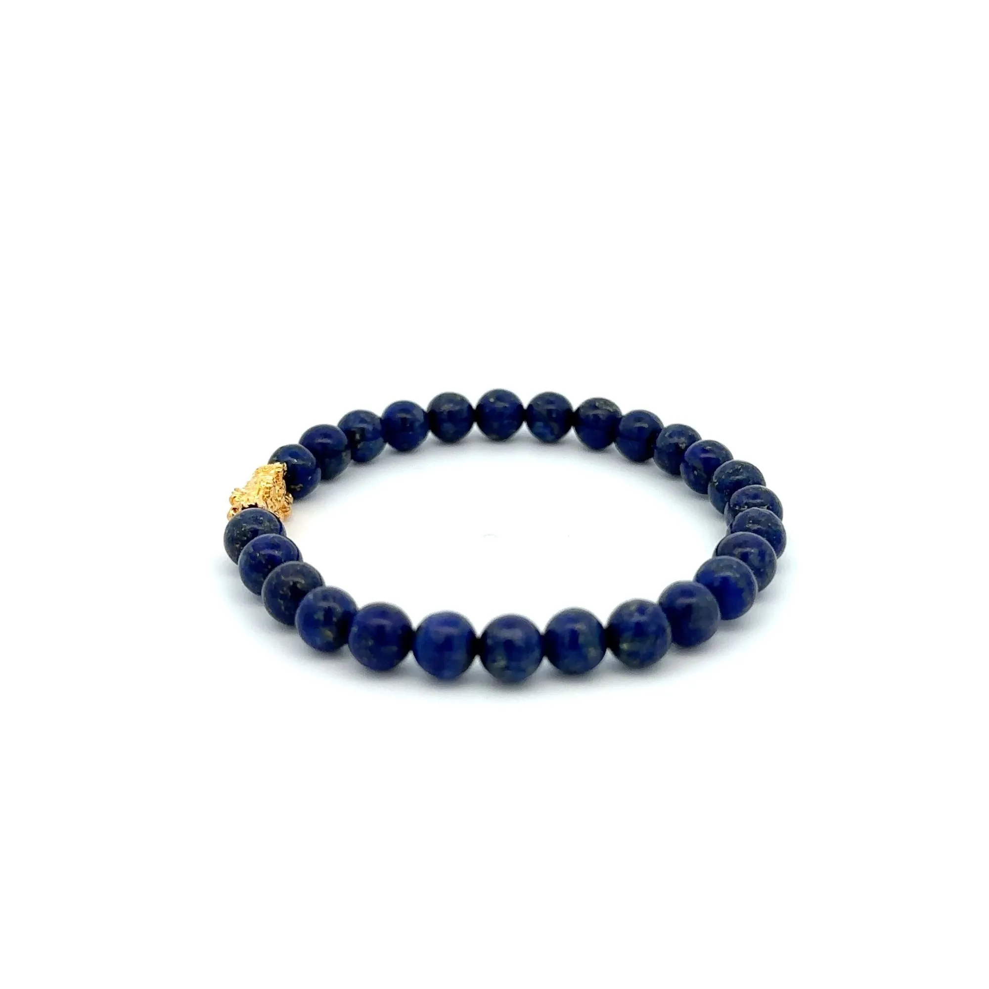 18K Gold Dragon Pixiu Piyao Lucky Charm Bracelet Gemstones Lapis Lazuli 6mm