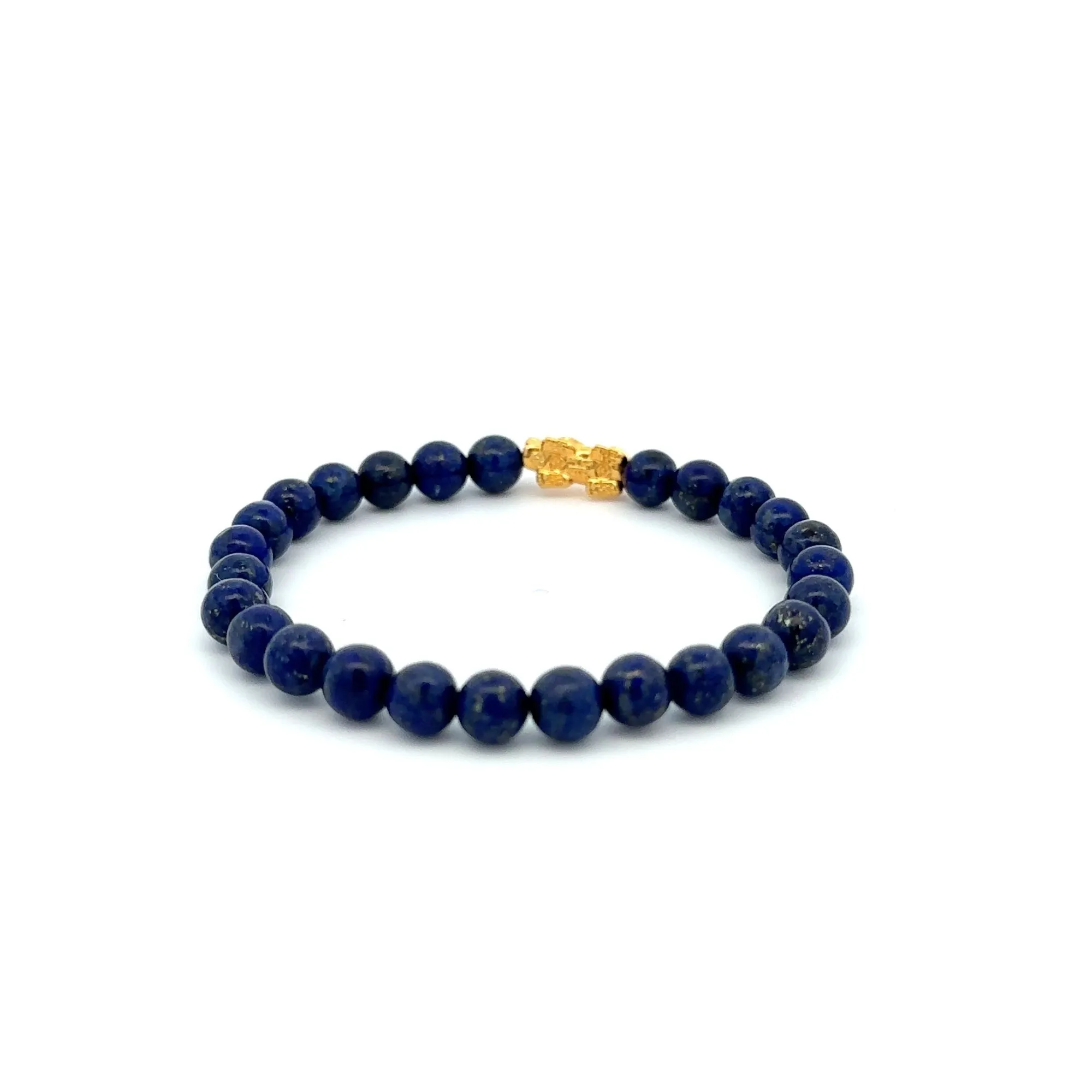18K Gold Dragon Pixiu Piyao Lucky Charm Bracelet Gemstones Lapis Lazuli 6mm