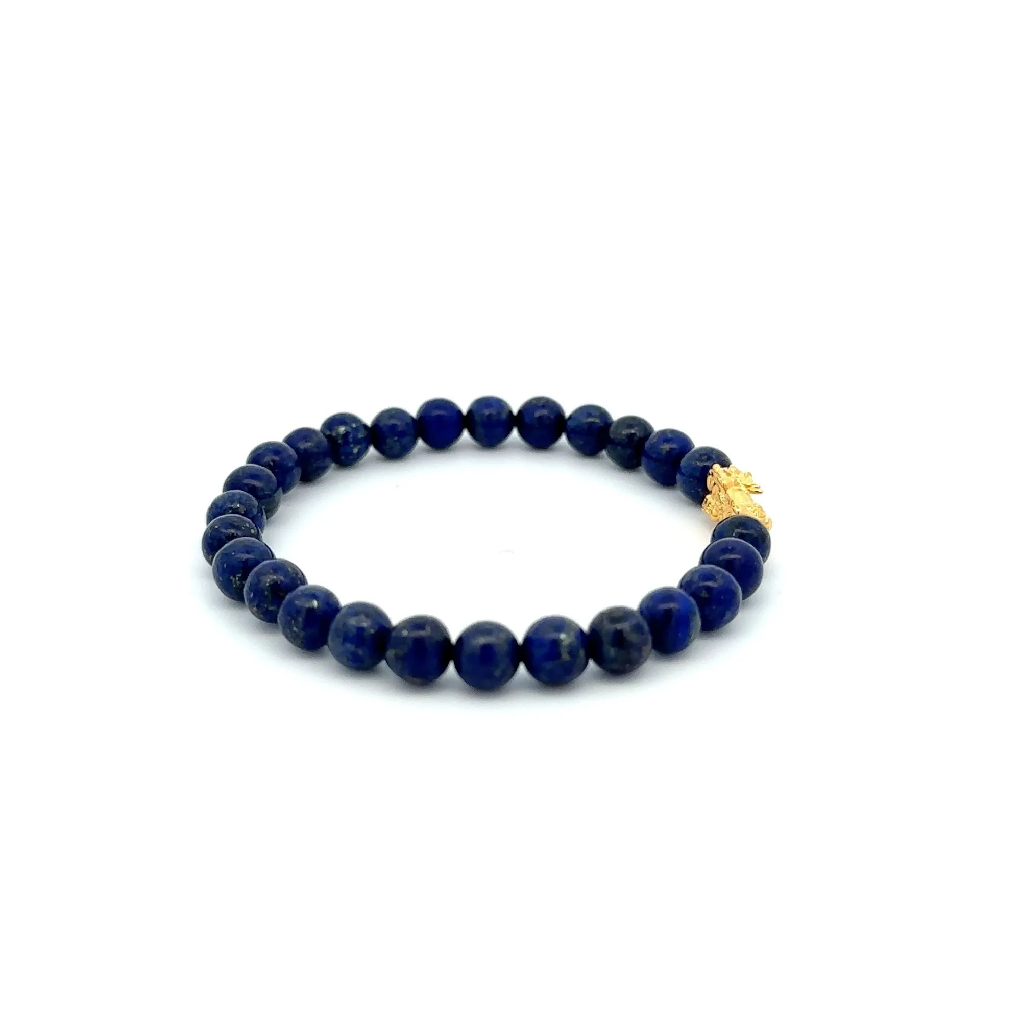 18K Gold Dragon Pixiu Piyao Lucky Charm Bracelet Gemstones Lapis Lazuli 6mm