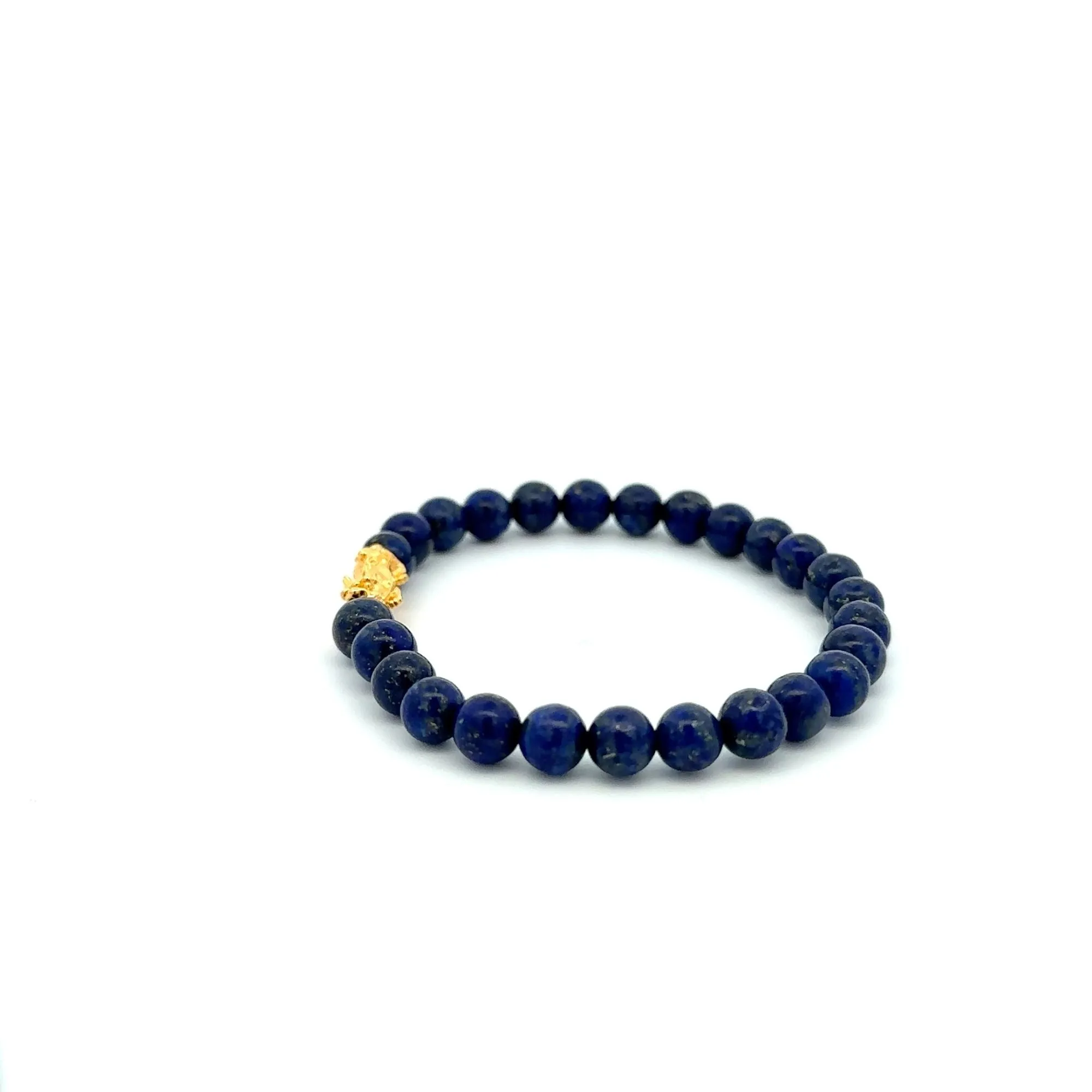 18K Gold Dragon Pixiu Piyao Lucky Charm Bracelet Gemstones Lapis Lazuli 6mm