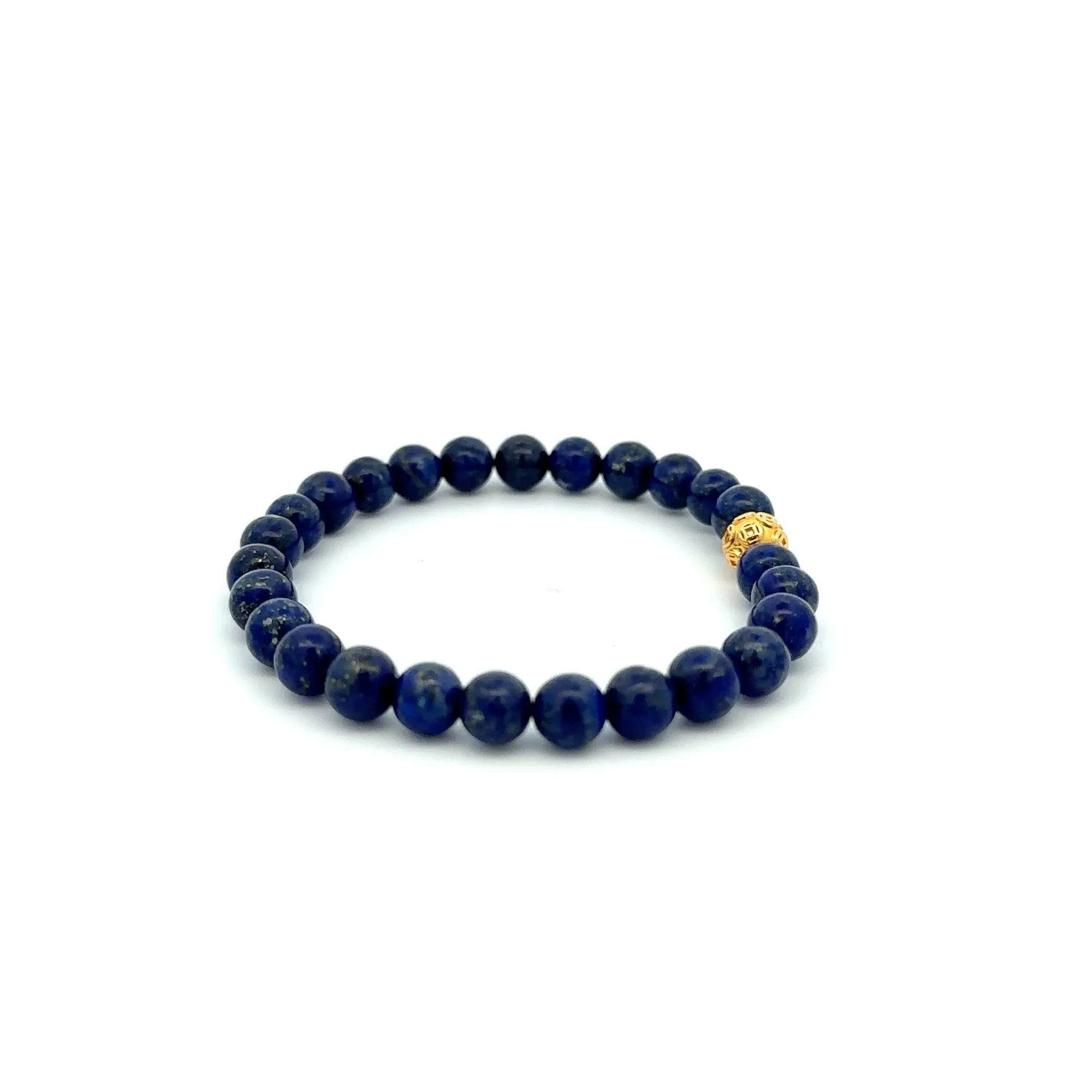 18K Gold Money Ball Lucky Bracelet Gemstones Lapis Lazuli 6mm