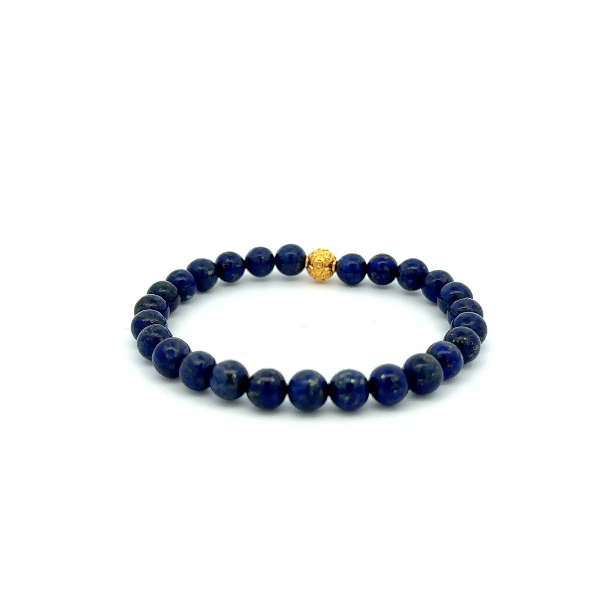 18K Gold Money Ball Lucky Bracelet Gemstones Lapis Lazuli 6mm