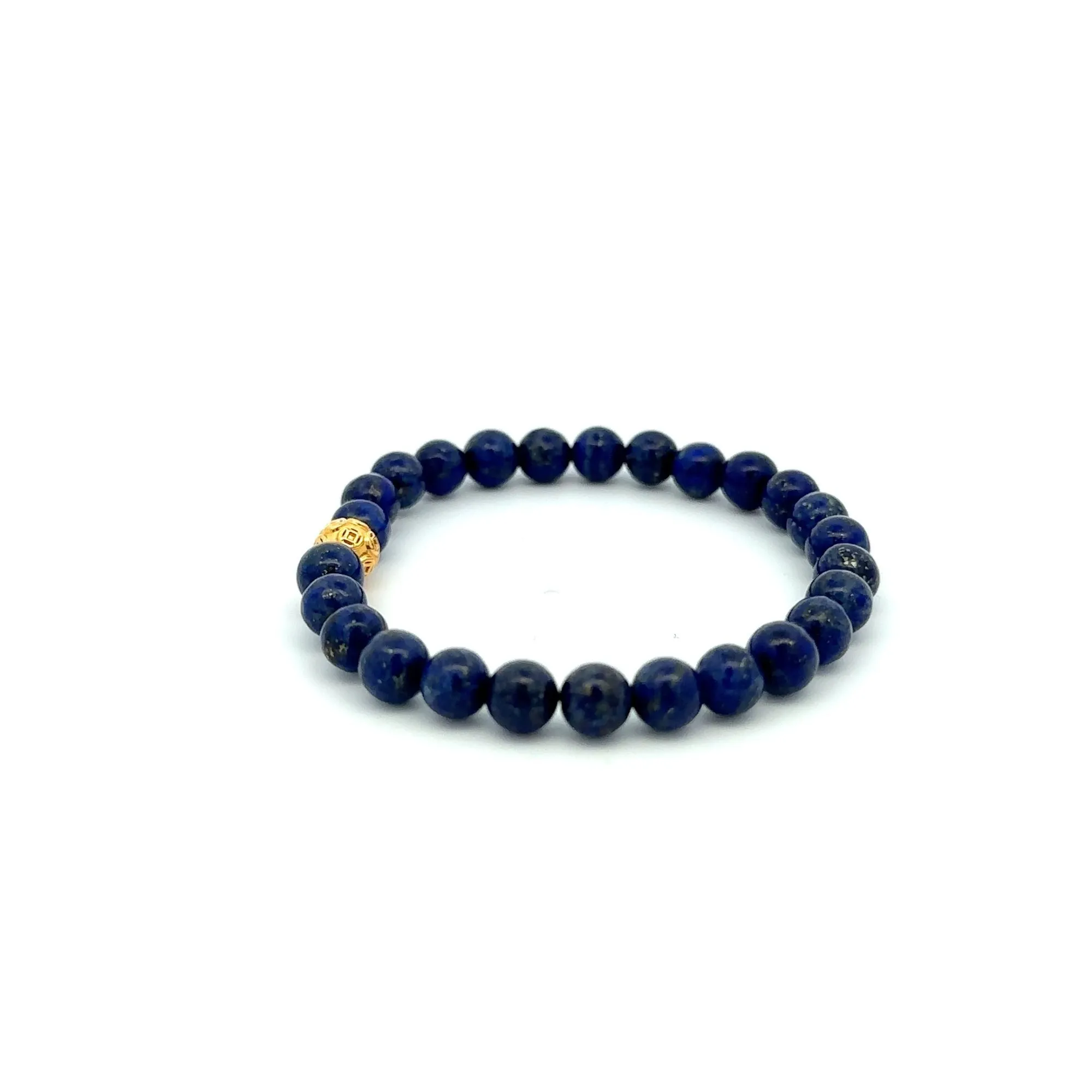 18K Gold Money Ball Lucky Bracelet Gemstones Lapis Lazuli 6mm