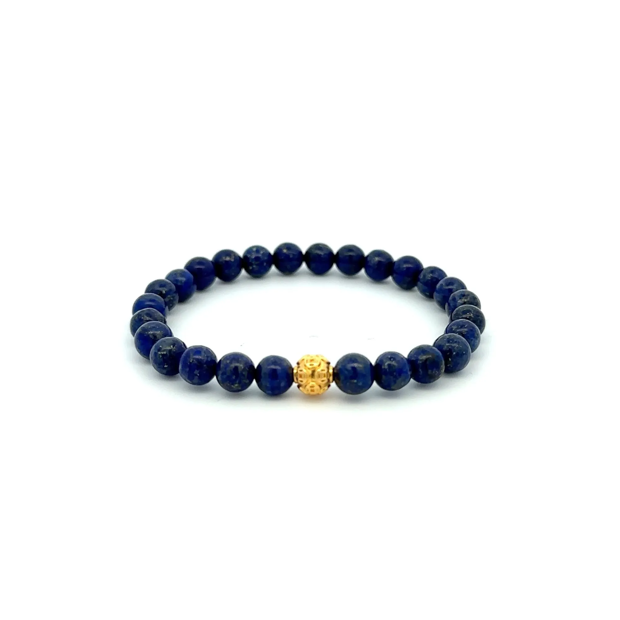 18K Gold Money Ball Lucky Bracelet Gemstones Lapis Lazuli 6mm