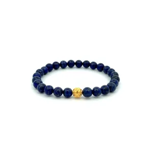 18K Gold Money Ball Lucky Bracelet Gemstones Lapis Lazuli 6mm