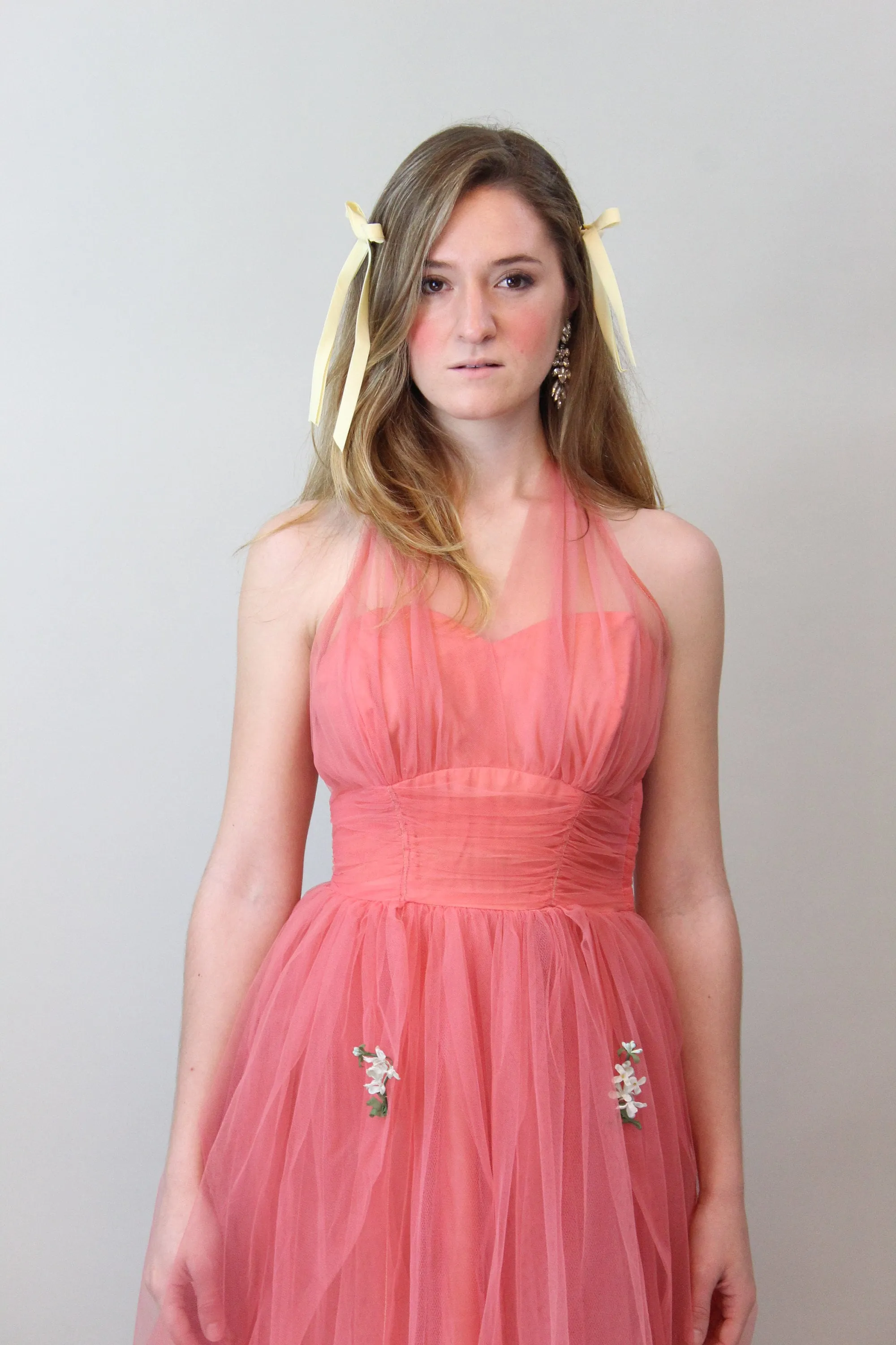1950s CORAL TULLE halter dress xs  | new spring summer