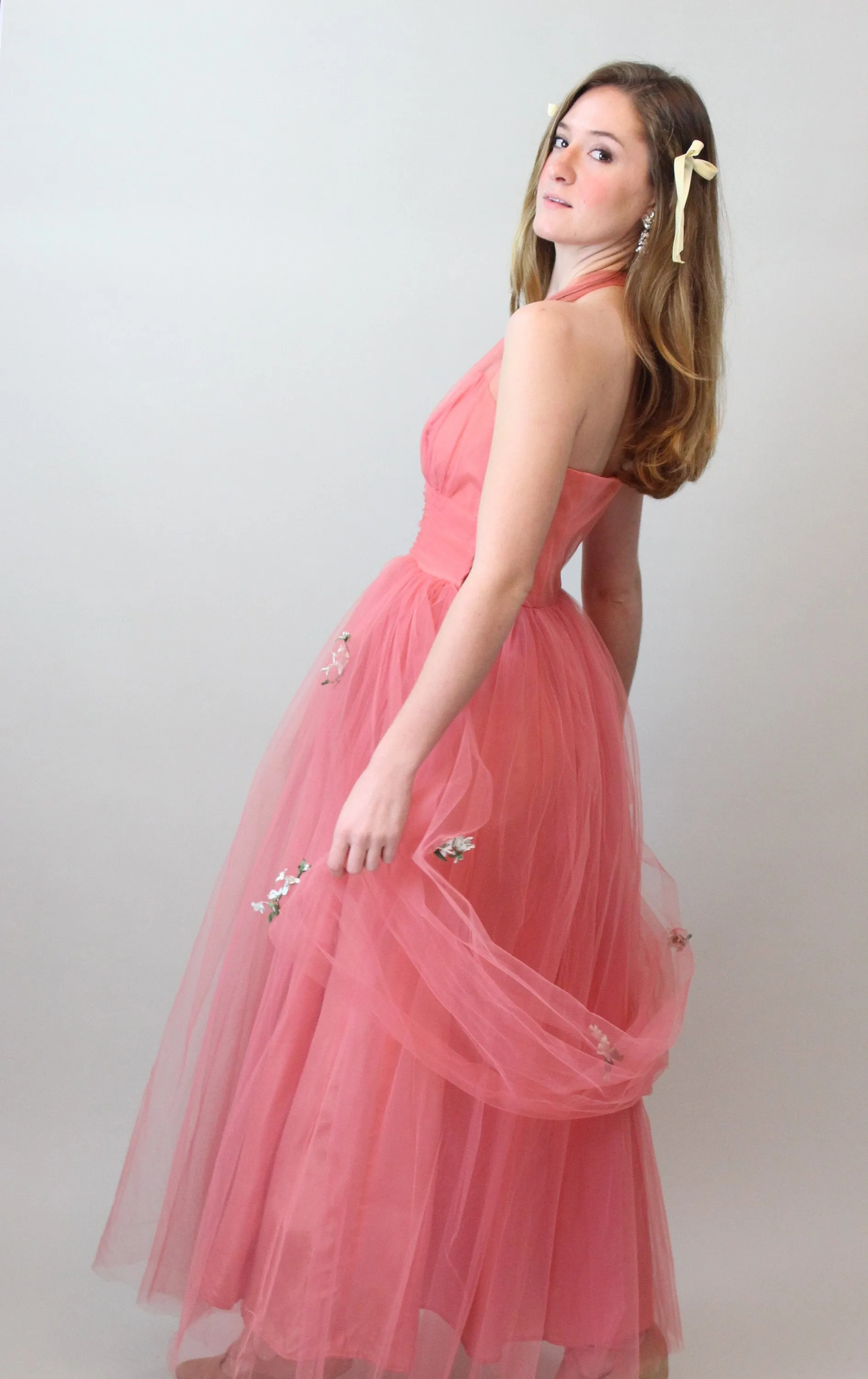 1950s CORAL TULLE halter dress xs  | new spring summer