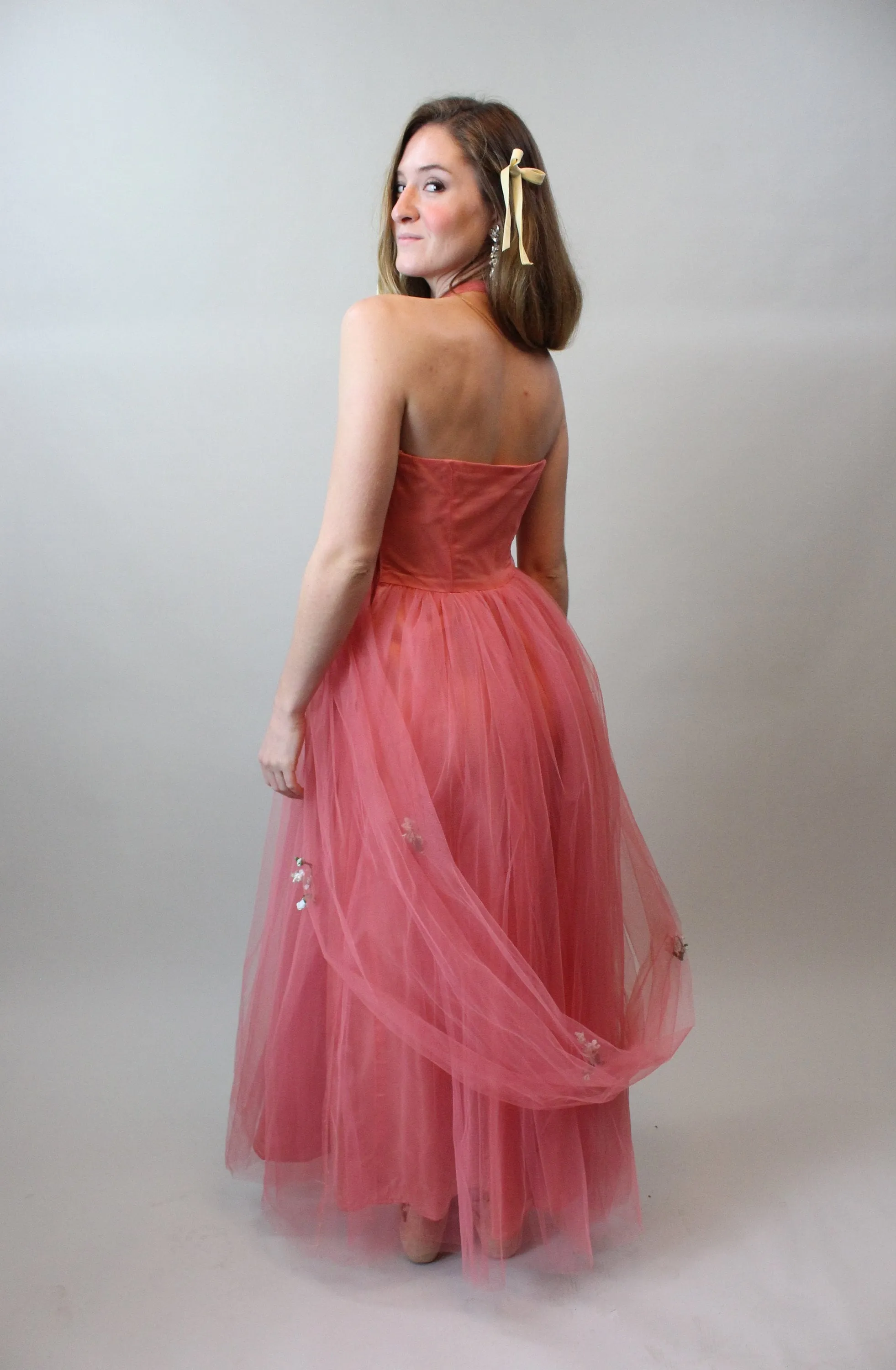 1950s CORAL TULLE halter dress xs  | new spring summer
