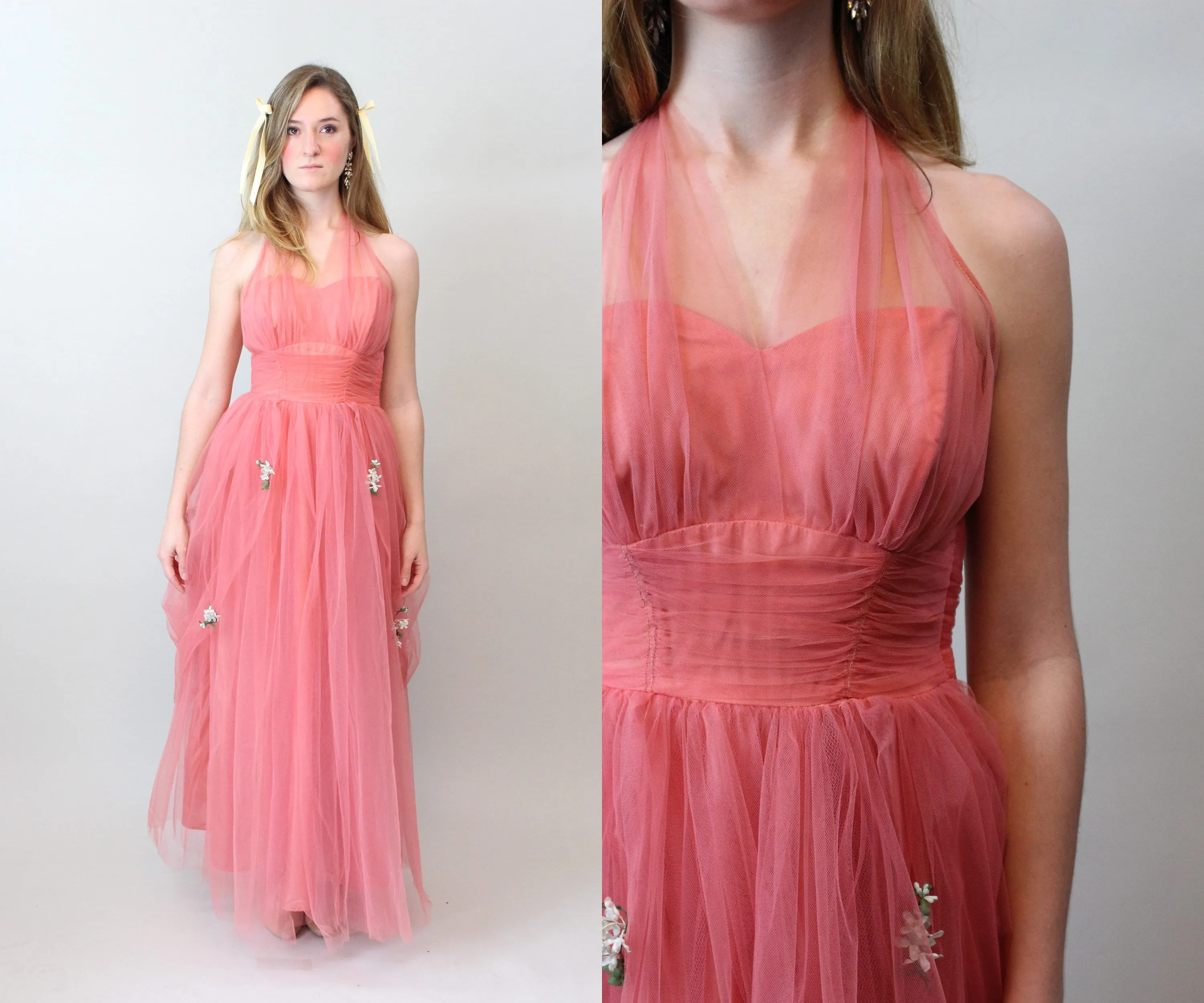 1950s CORAL TULLE halter dress xs  | new spring summer