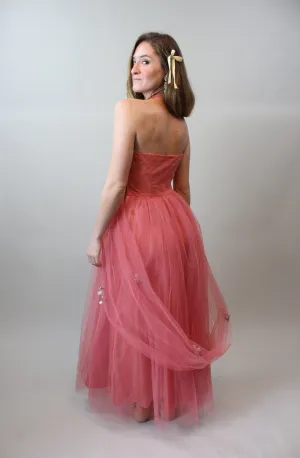 1950s CORAL TULLE halter dress xs  | new spring summer
