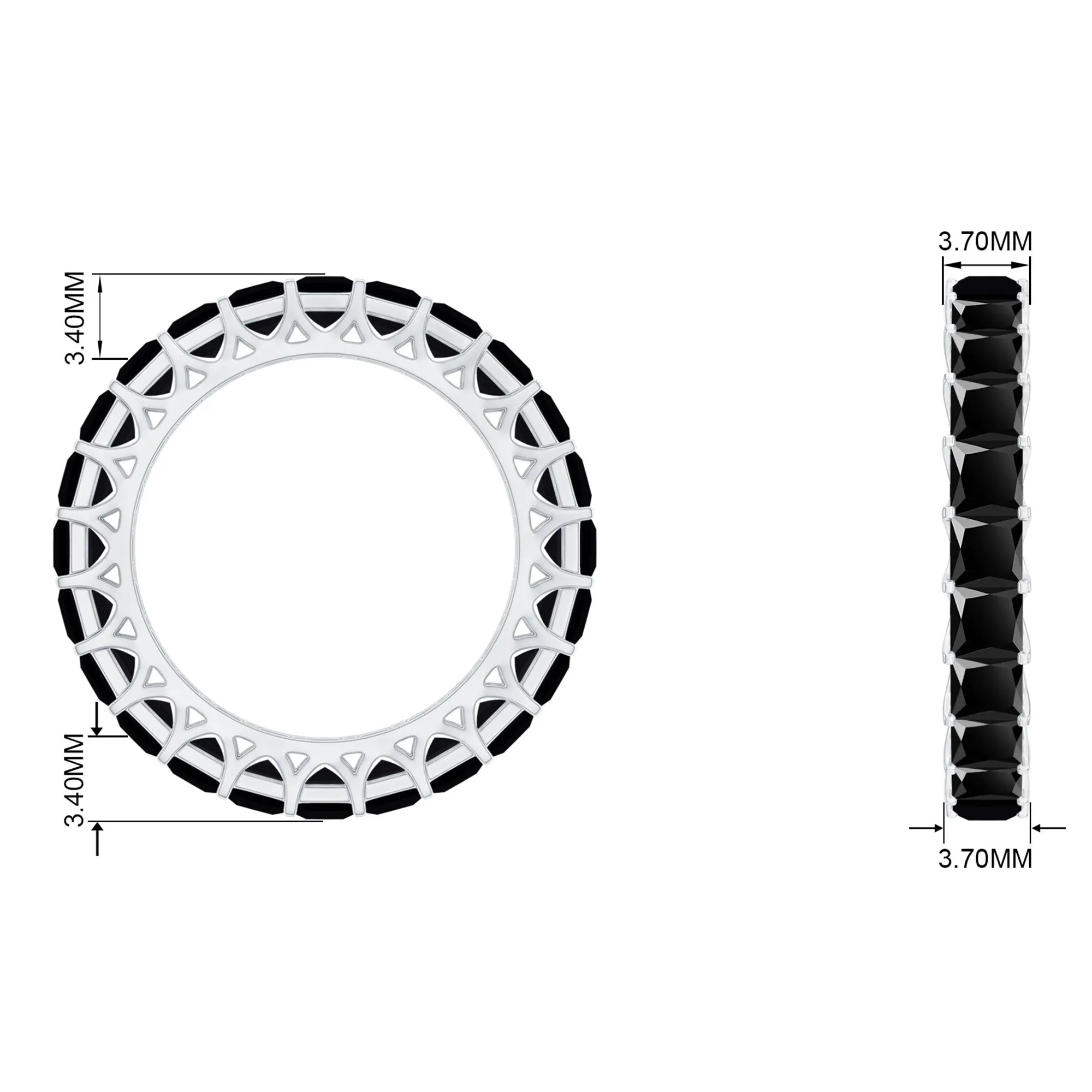 3 CT Princess Cut Black Onyx Full Eternity Band Ring