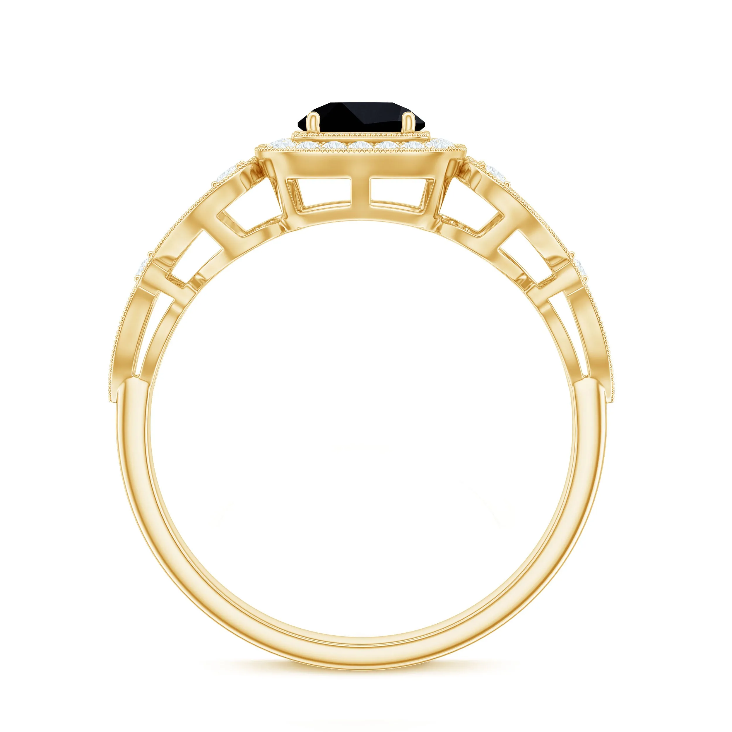 3/4 CT Black Onyx and Diamond Art Deco Engagement Ring with Milgrain Details