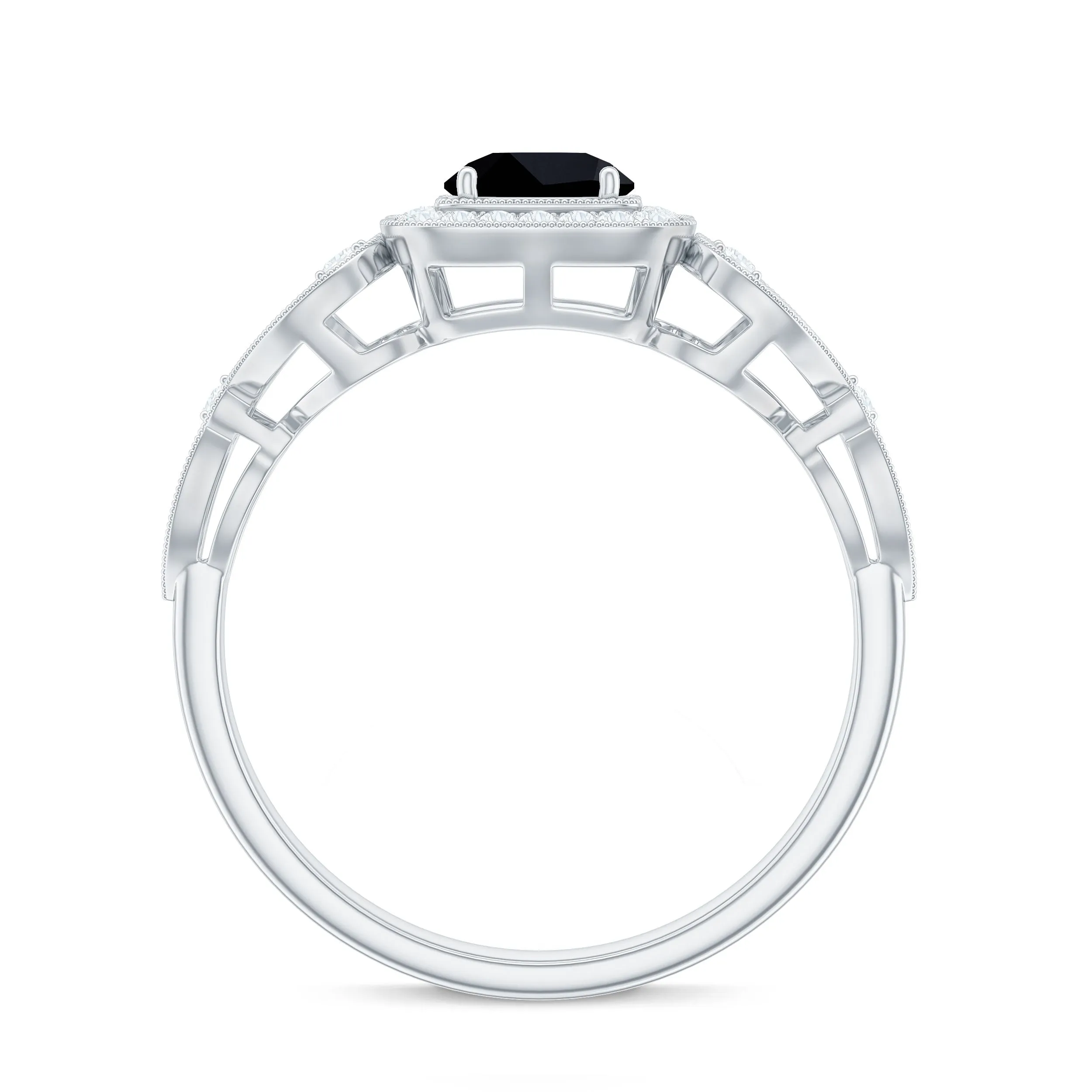 3/4 CT Black Onyx and Diamond Art Deco Engagement Ring with Milgrain Details
