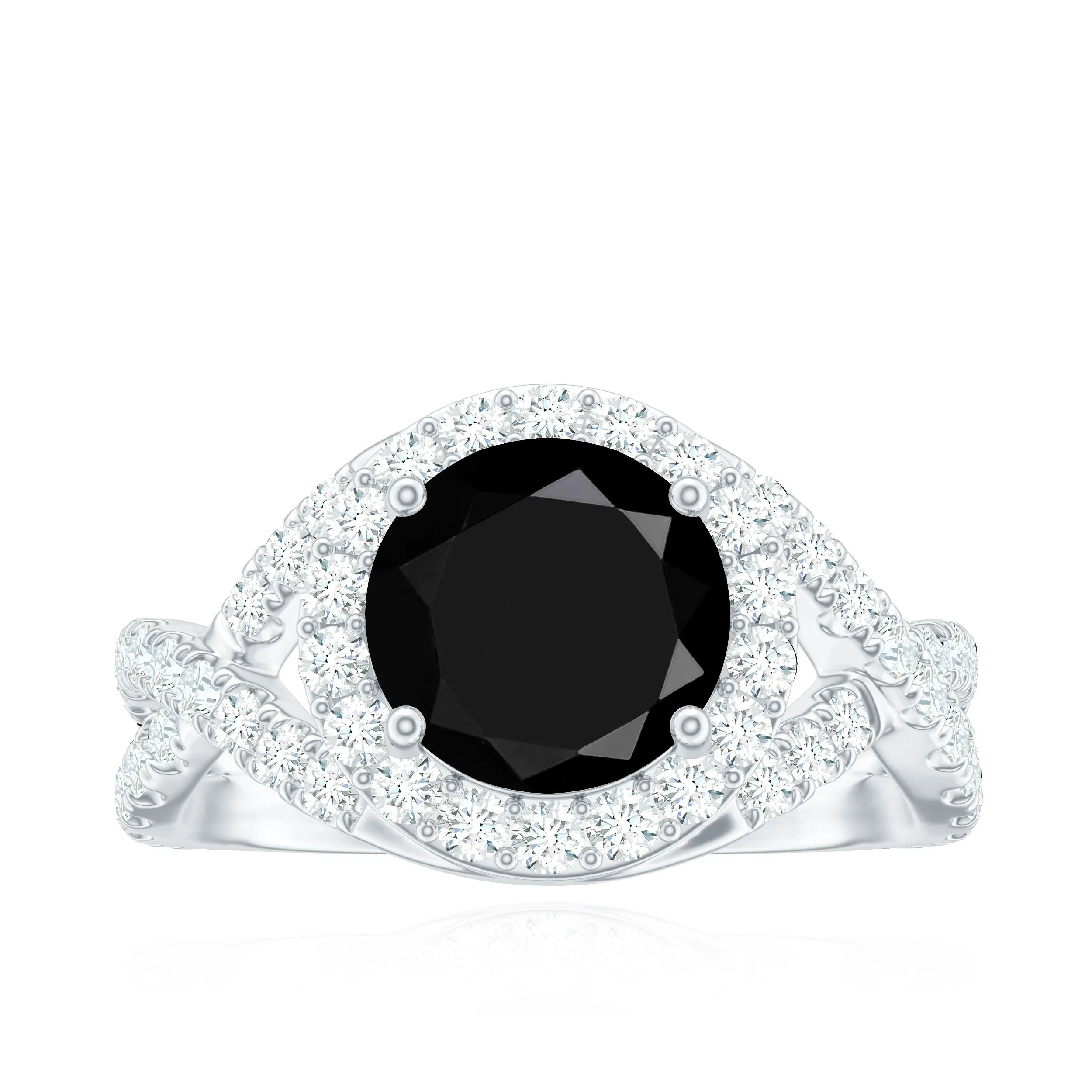 3.75 CT Round Cut Black Onyx Gold Crossover Ring with Moissanite
