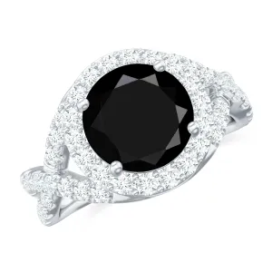 3.75 CT Round Cut Black Onyx Gold Crossover Ring with Moissanite