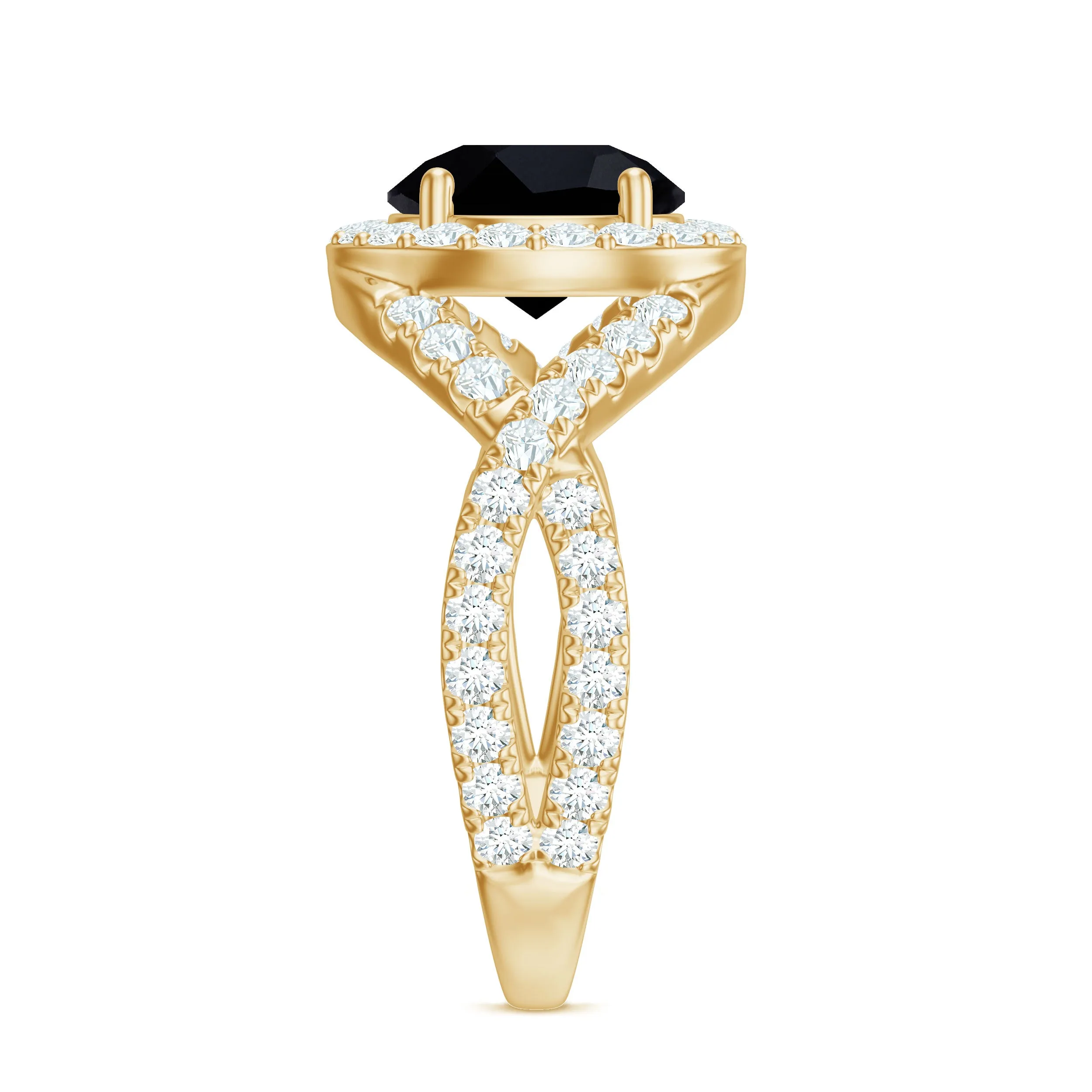 3.75 CT Round Cut Black Onyx Gold Crossover Ring with Moissanite