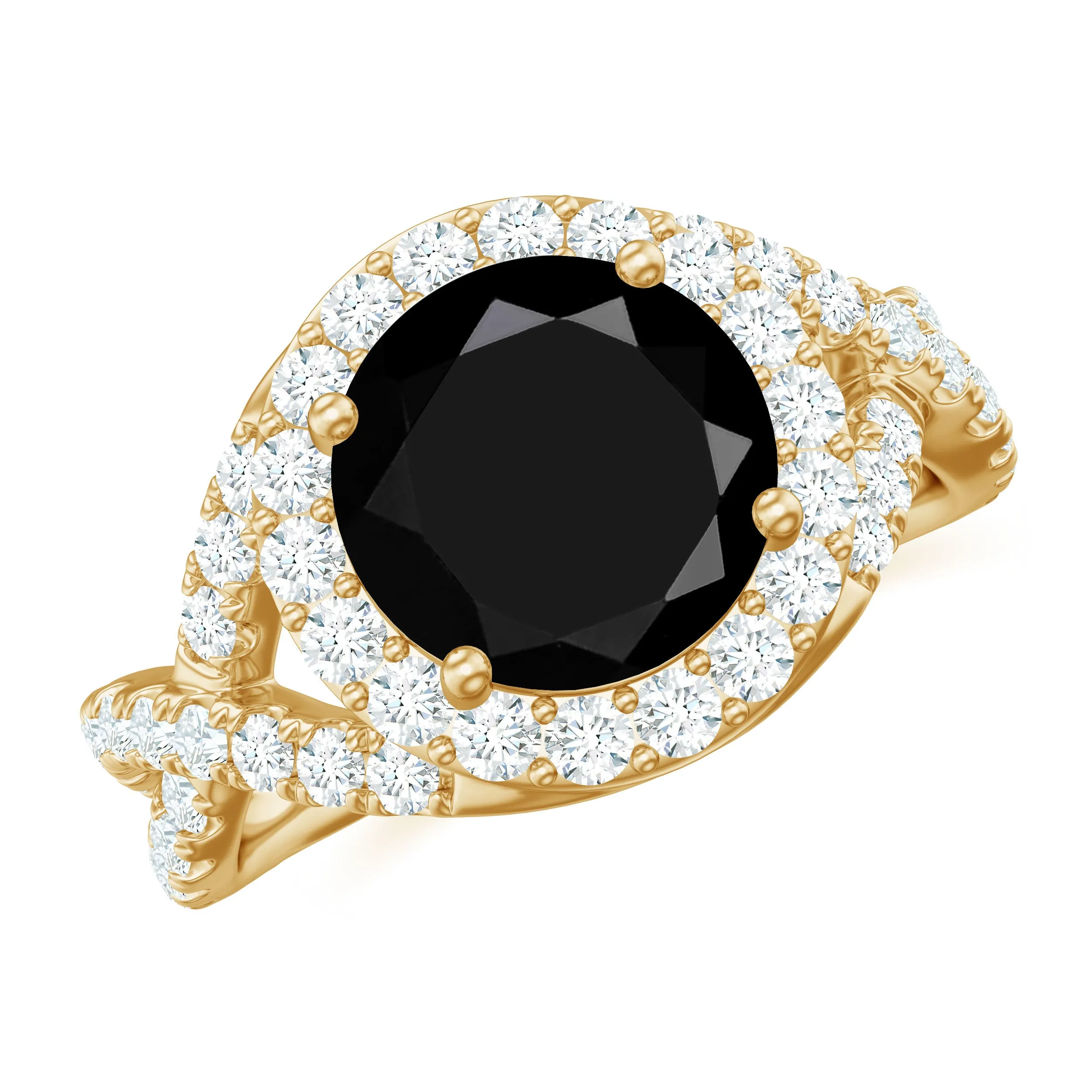 3.75 CT Round Cut Black Onyx Gold Crossover Ring with Moissanite