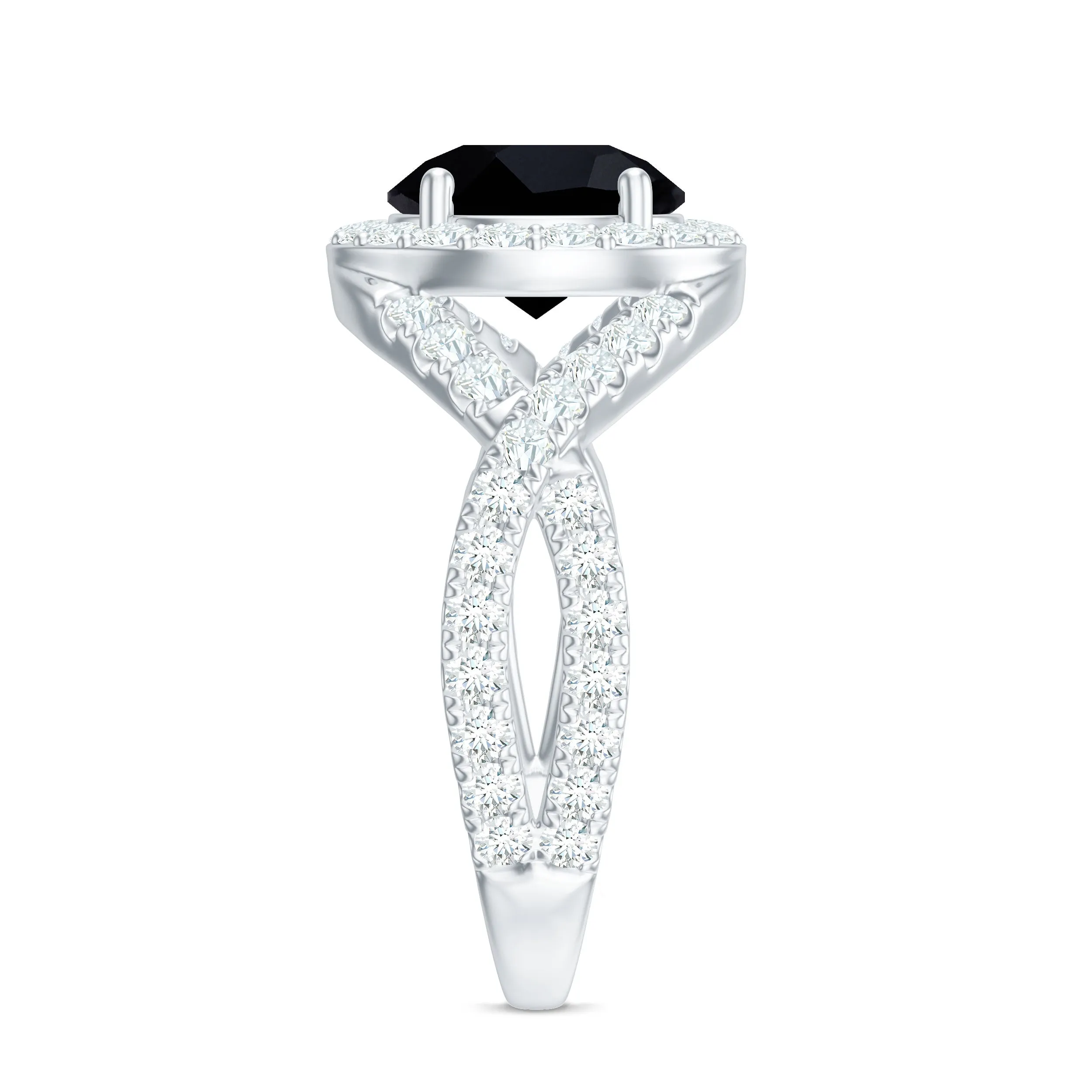 3.75 CT Round Cut Black Onyx Gold Crossover Ring with Moissanite