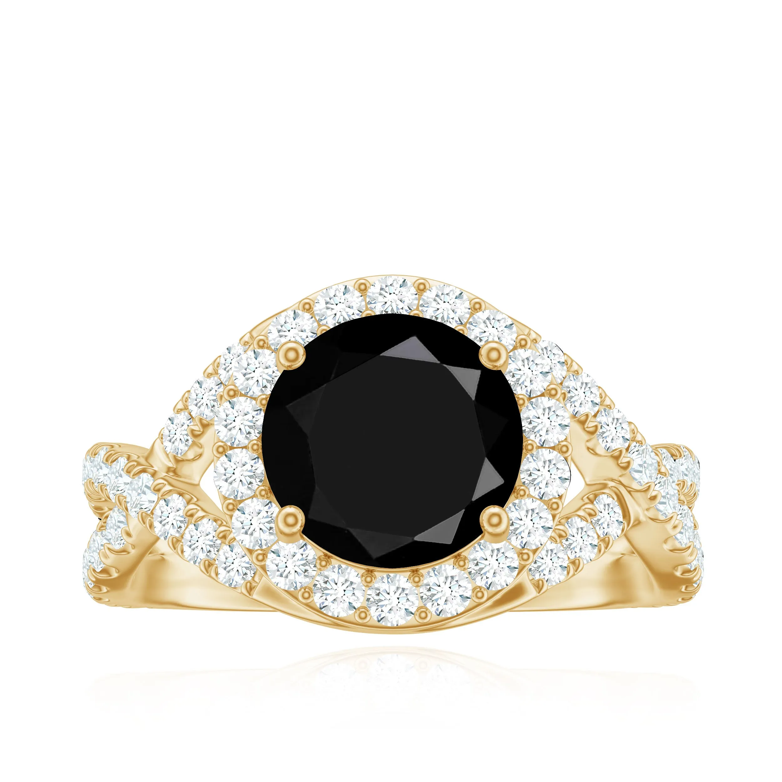 3.75 CT Round Cut Black Onyx Gold Crossover Ring with Moissanite