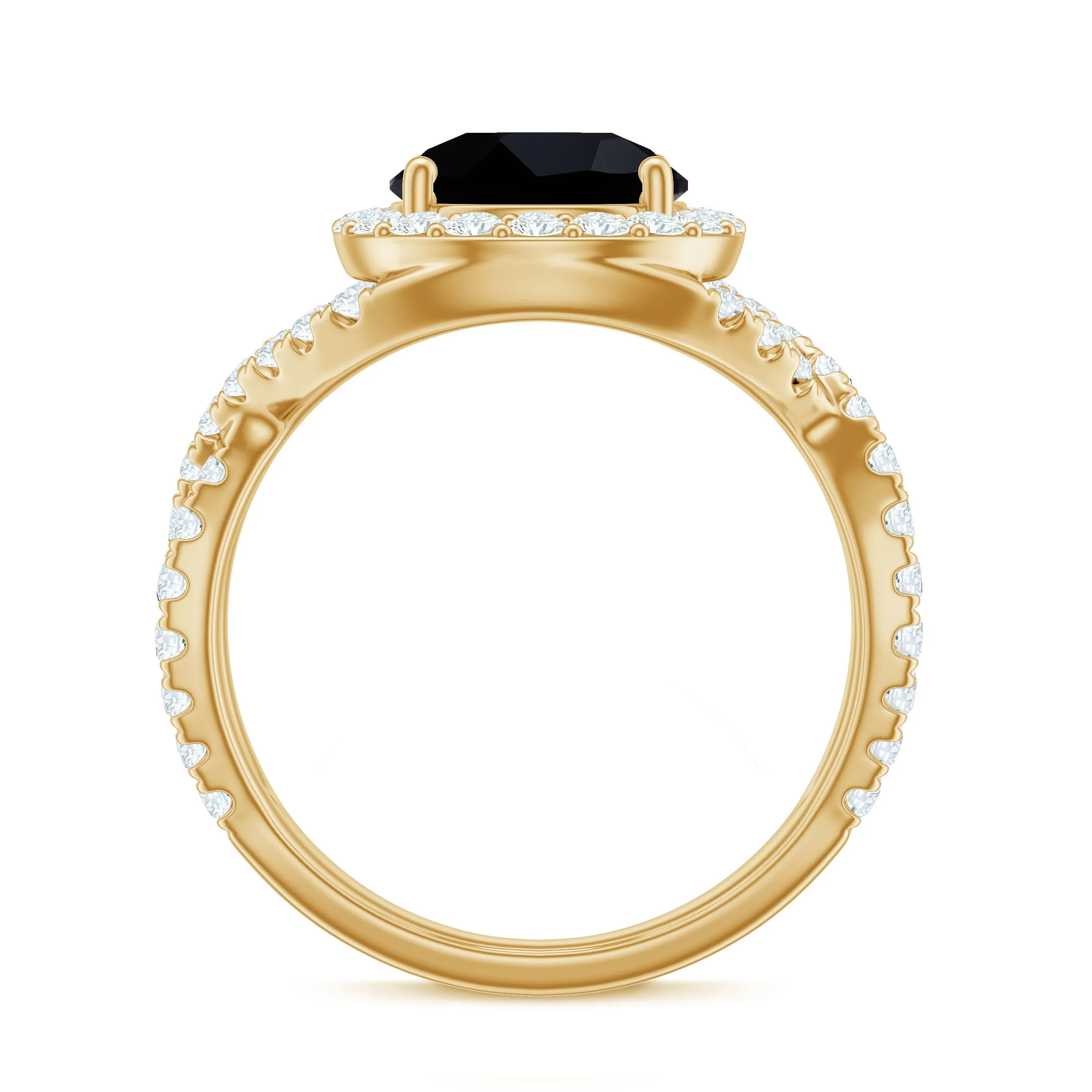 3.75 CT Round Cut Black Onyx Gold Crossover Ring with Moissanite