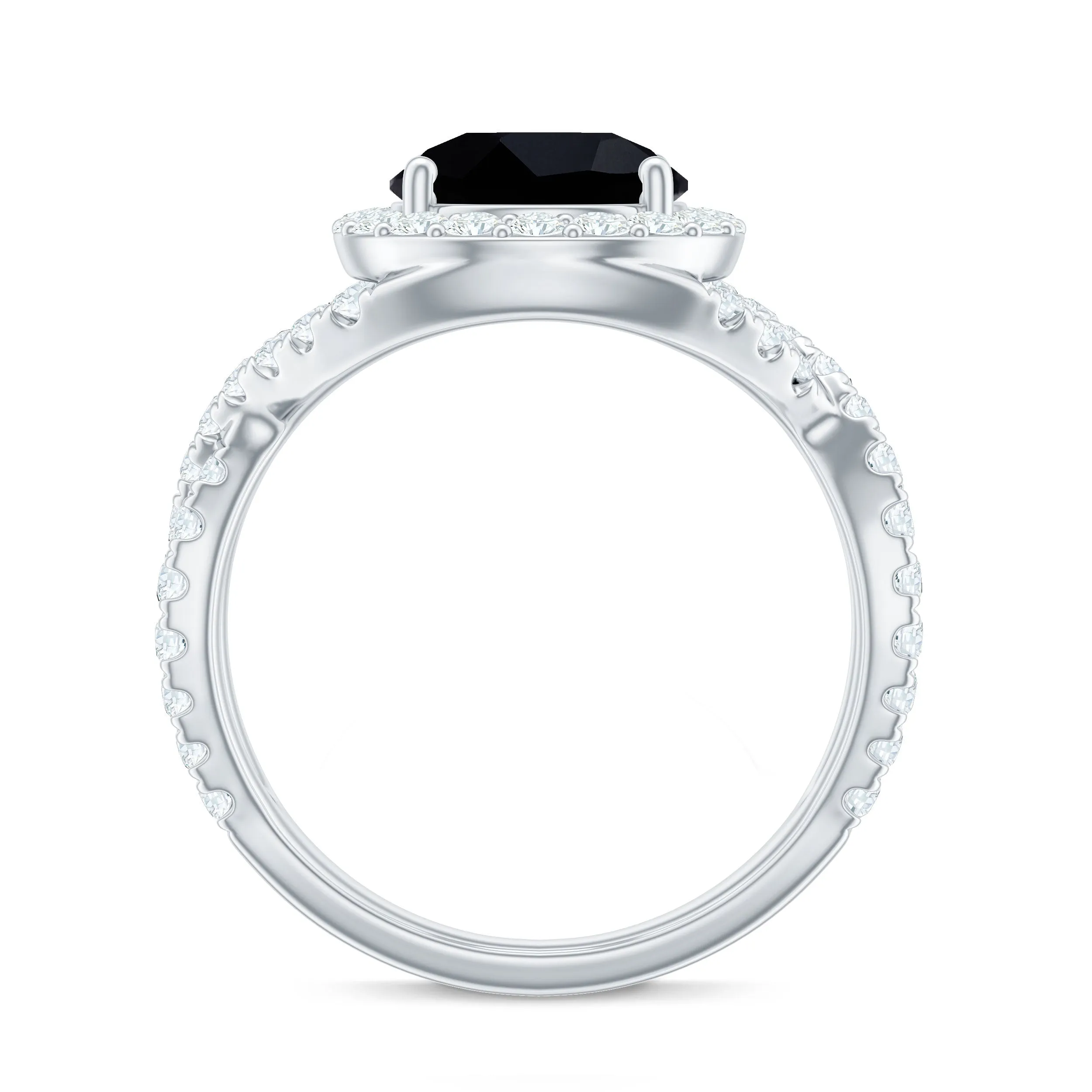 3.75 CT Round Cut Black Onyx Gold Crossover Ring with Moissanite